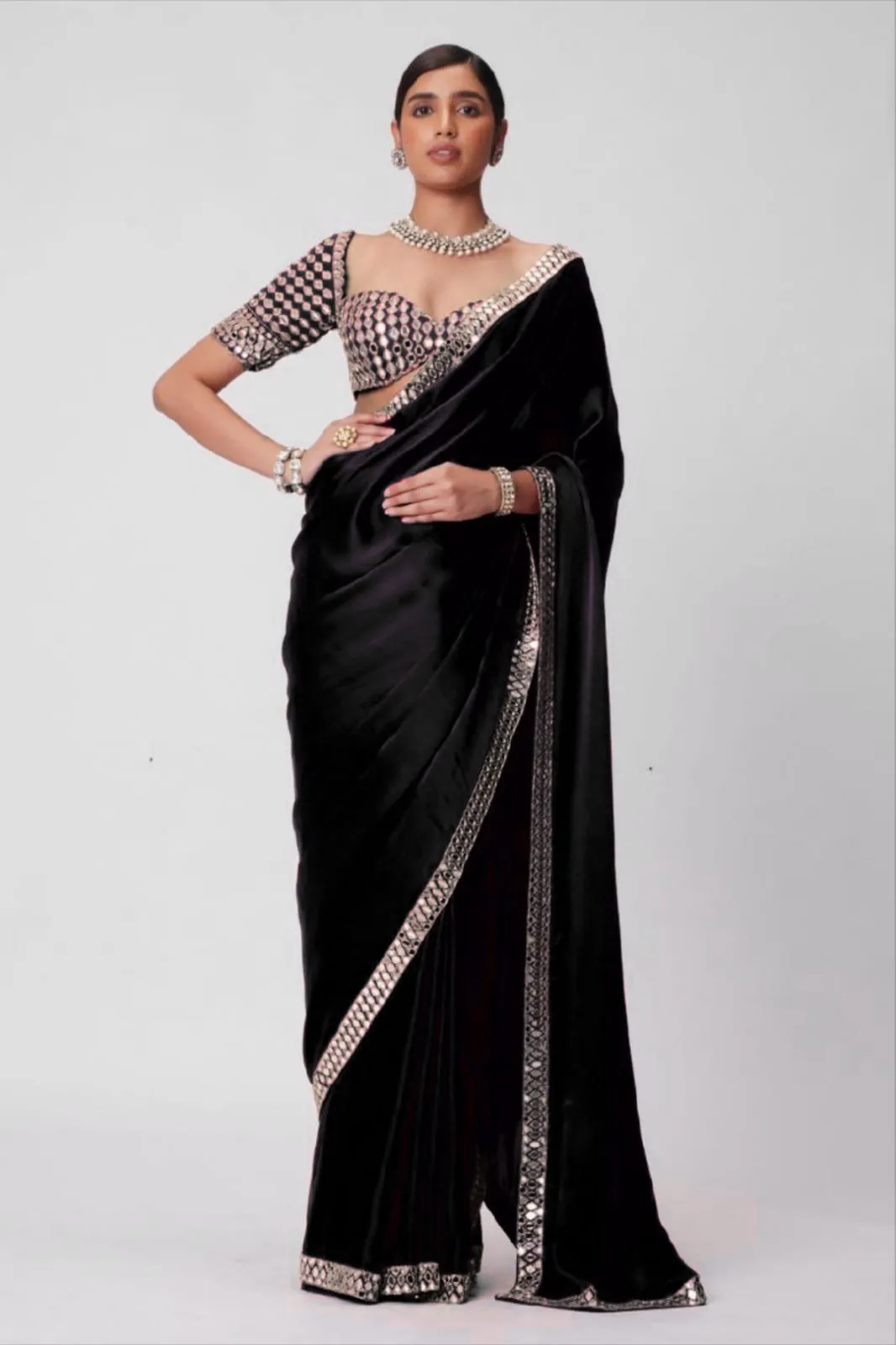 Real Mirror work Model Sarees