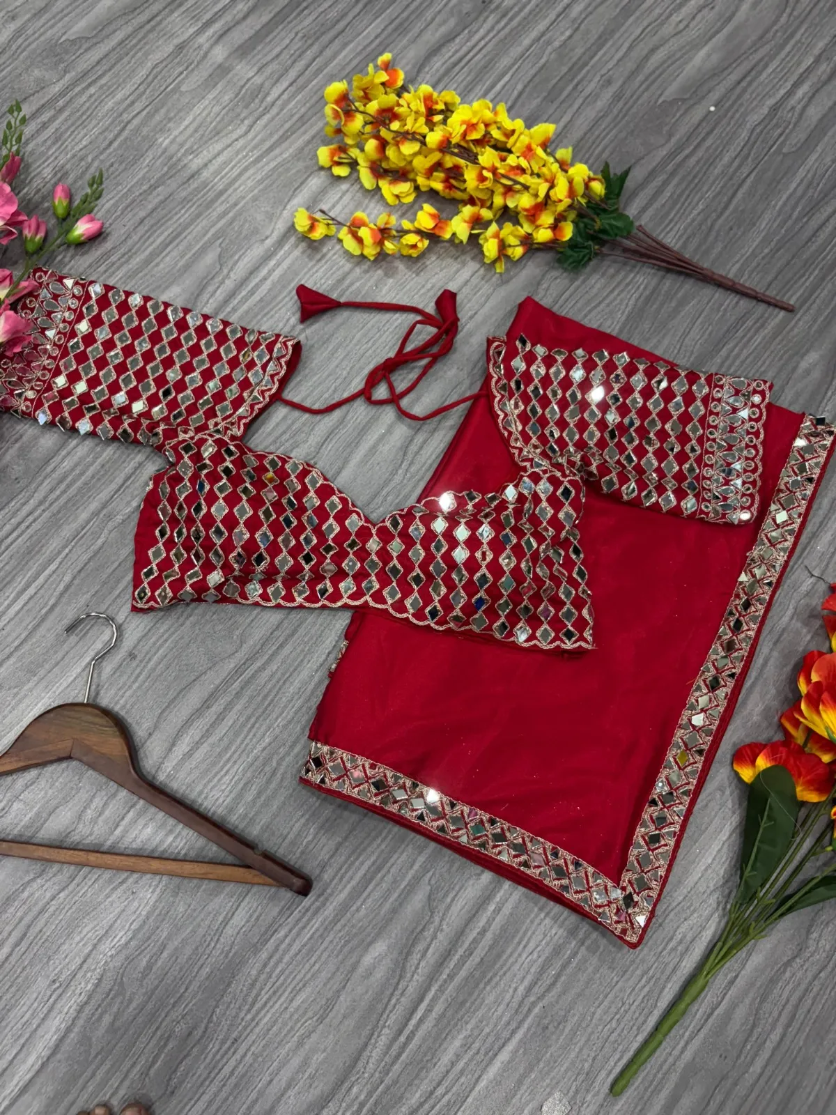 Real Mirror work Model Sarees