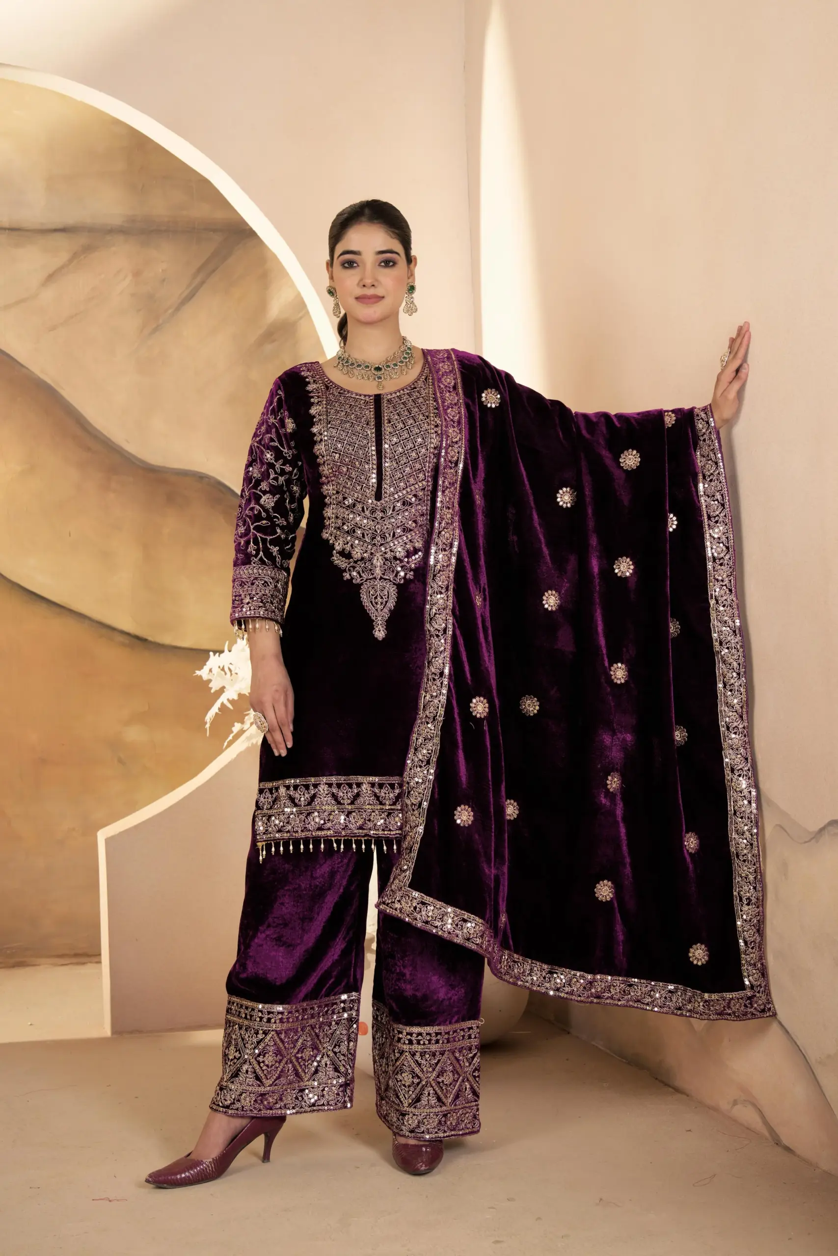 Reception Wear Velvet Plazzo Salwar Suit