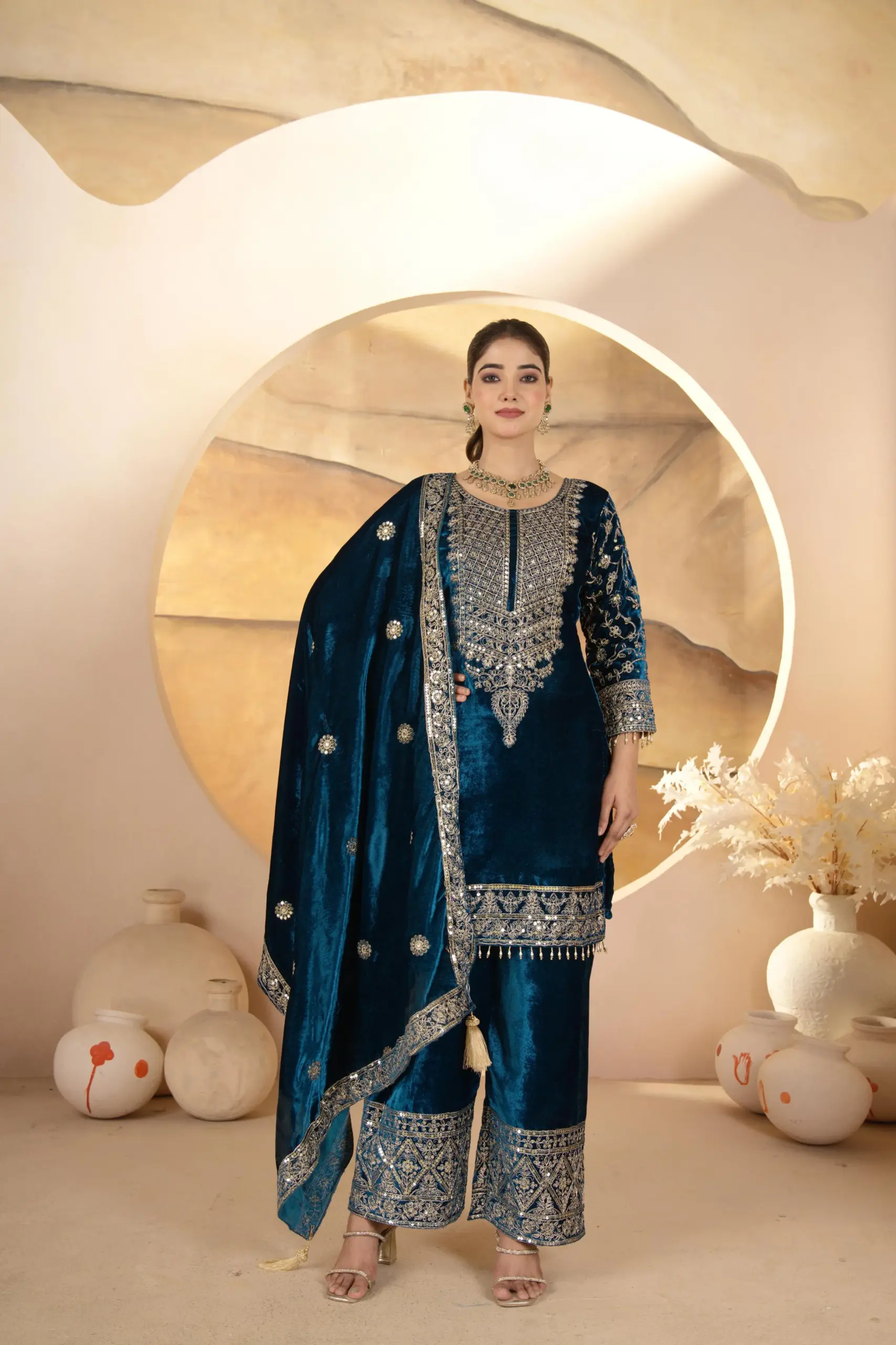 Reception Wear Velvet Plazzo Salwar Suit