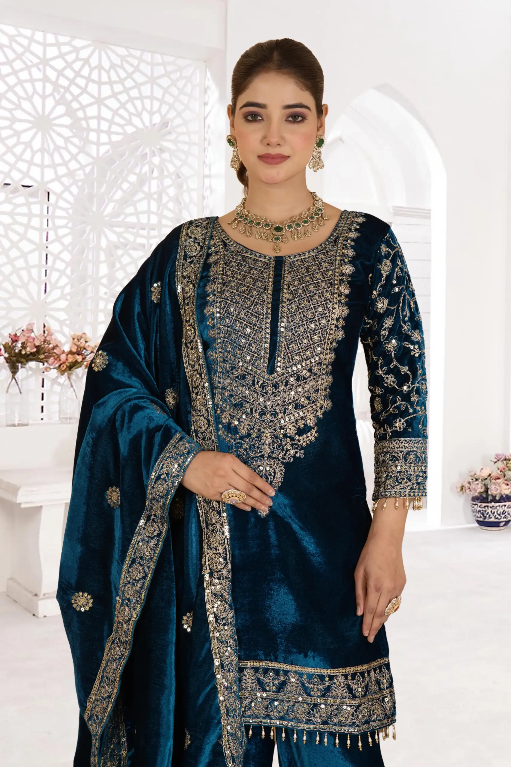 Reception Wear Velvet Plazzo Salwar Suit