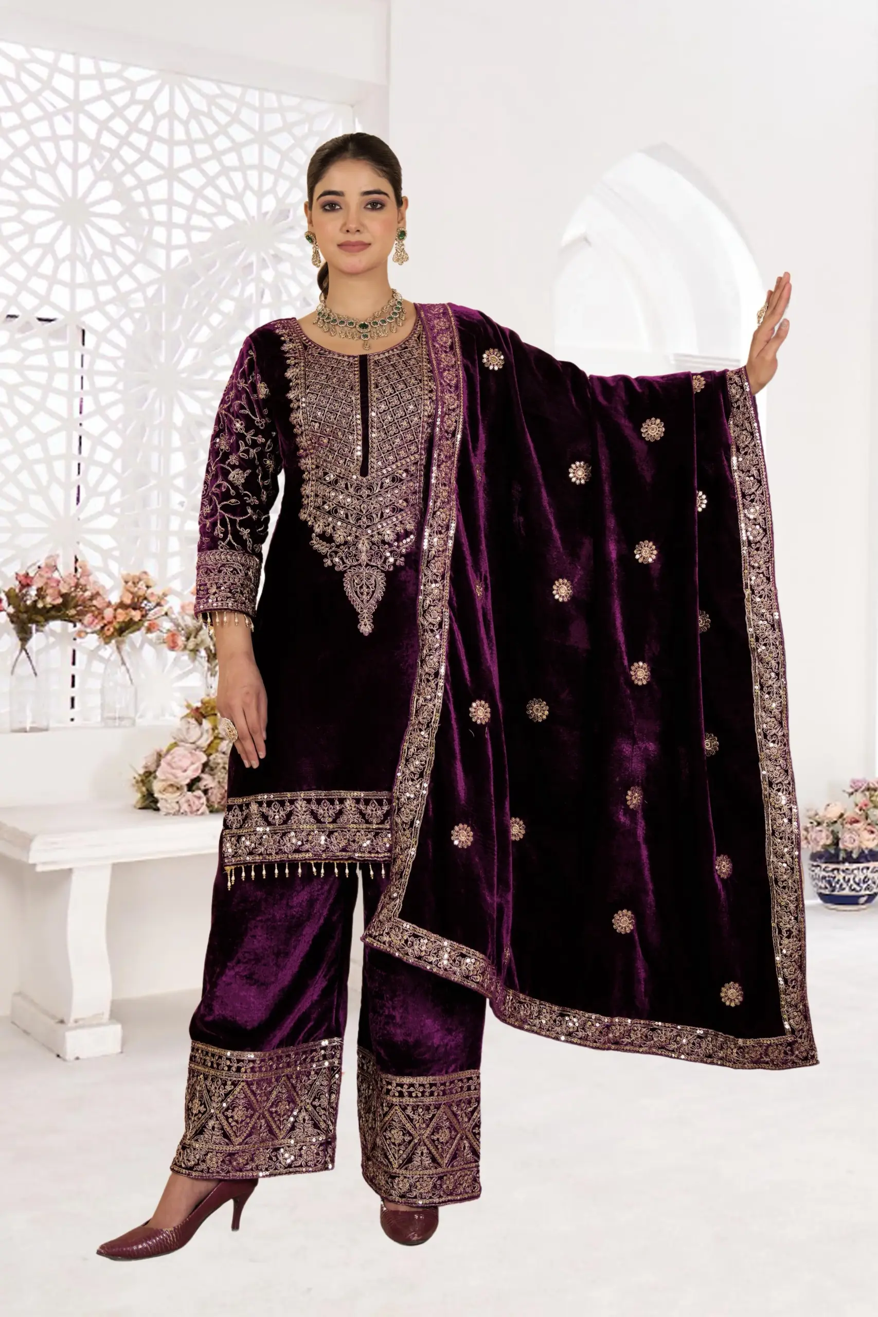 Reception Wear Velvet Plazzo Salwar Suit
