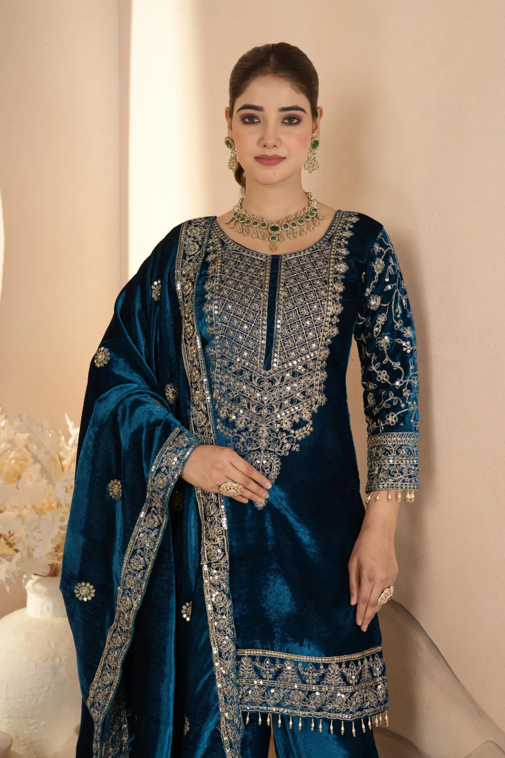 Reception Wear Velvet Plazzo Salwar Suit