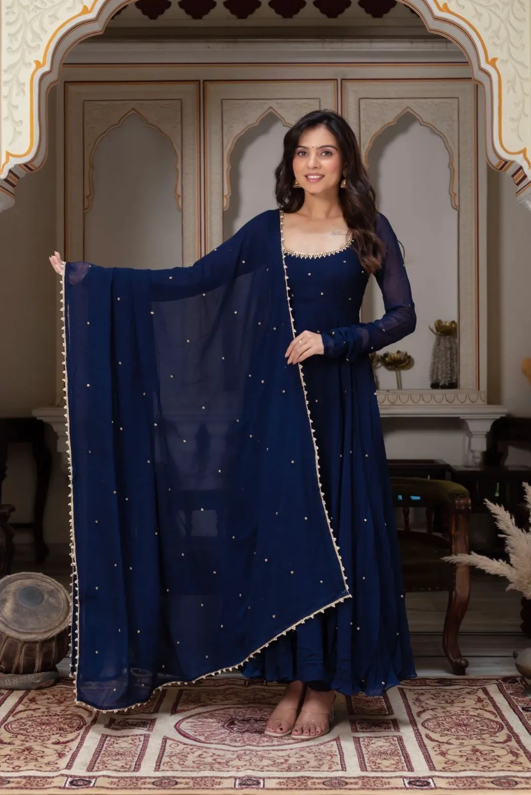 Royal Blue Fancy Anarkali Gown Set