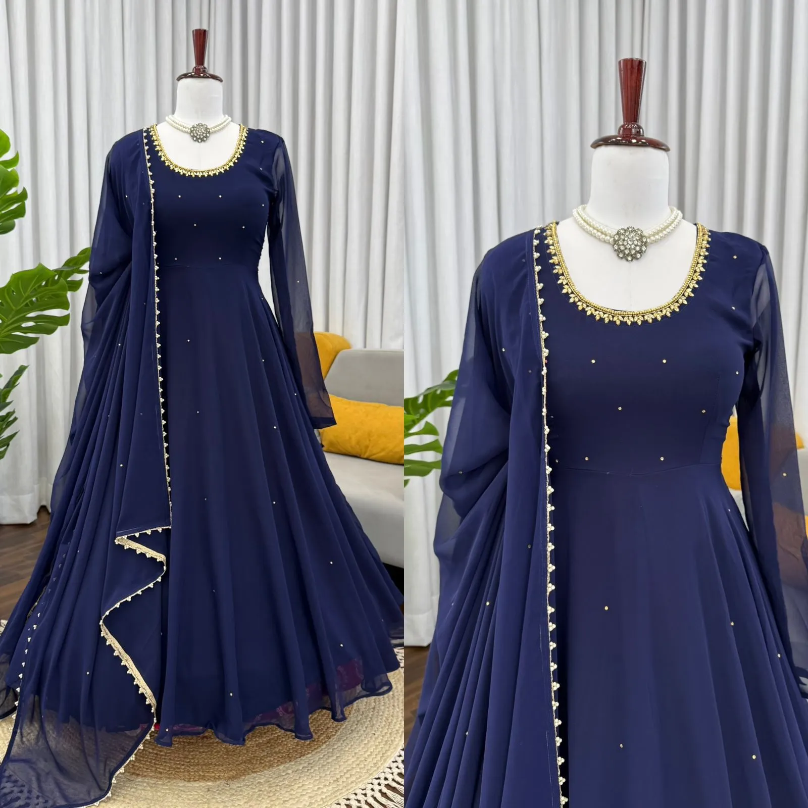 Royal Blue Fancy Anarkali Gown Set