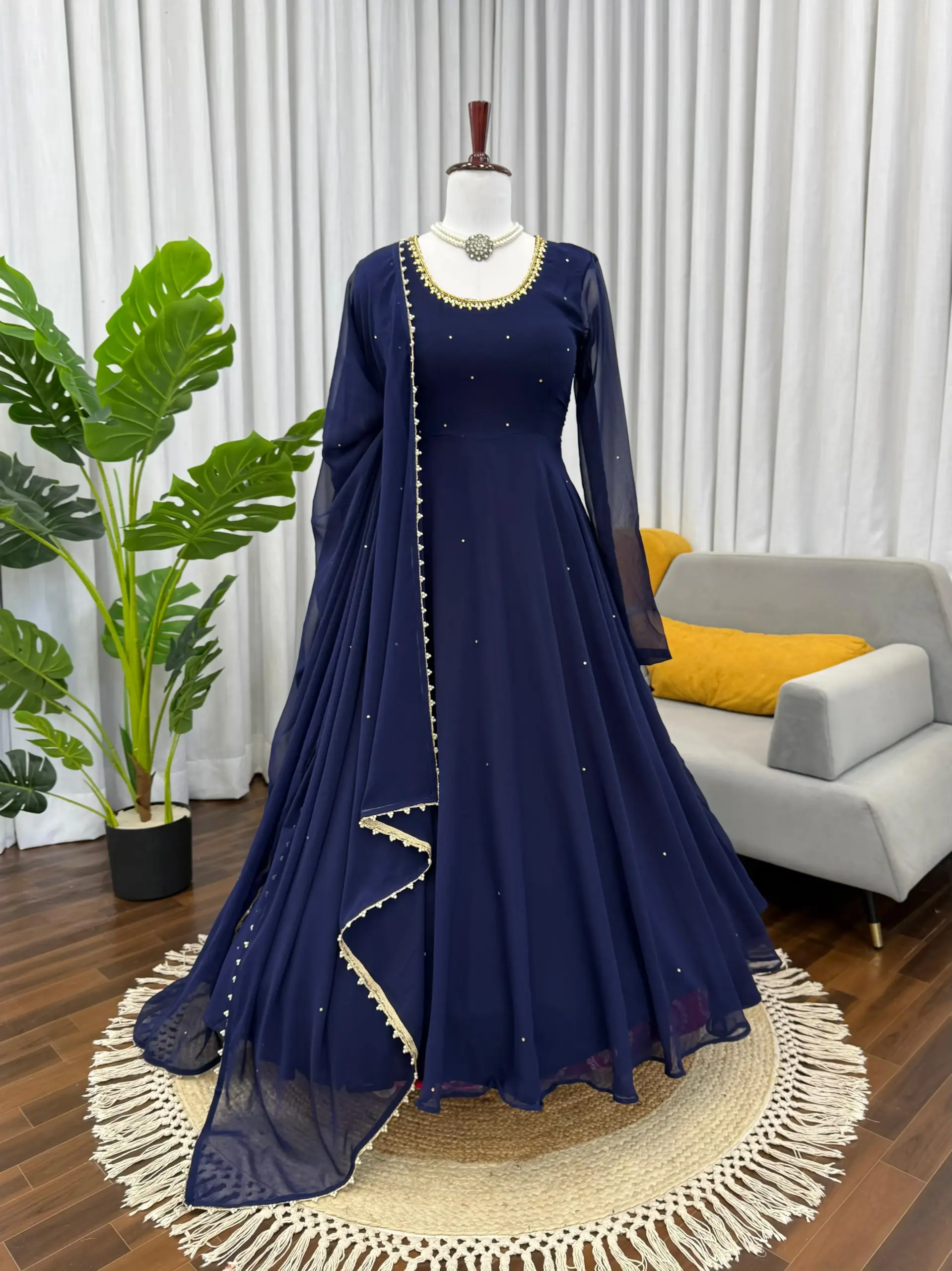 Royal Blue Fancy Anarkali Gown Set