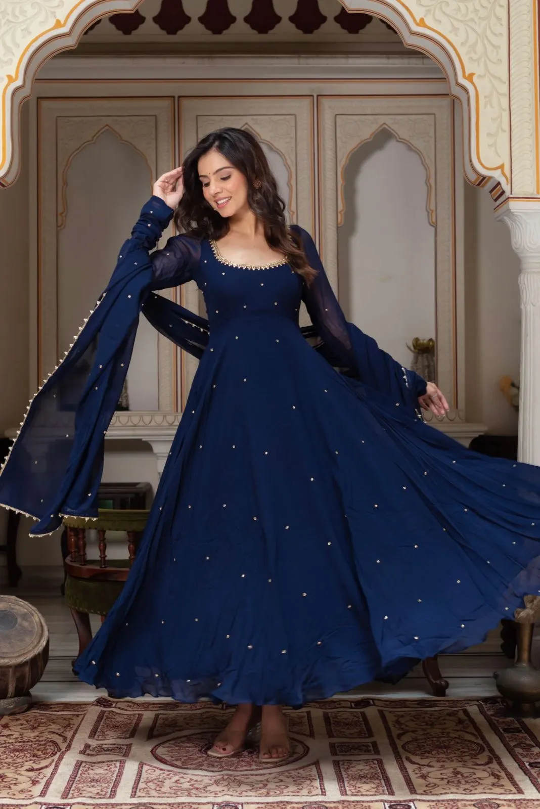 Royal Blue Fancy Anarkali Gown Set