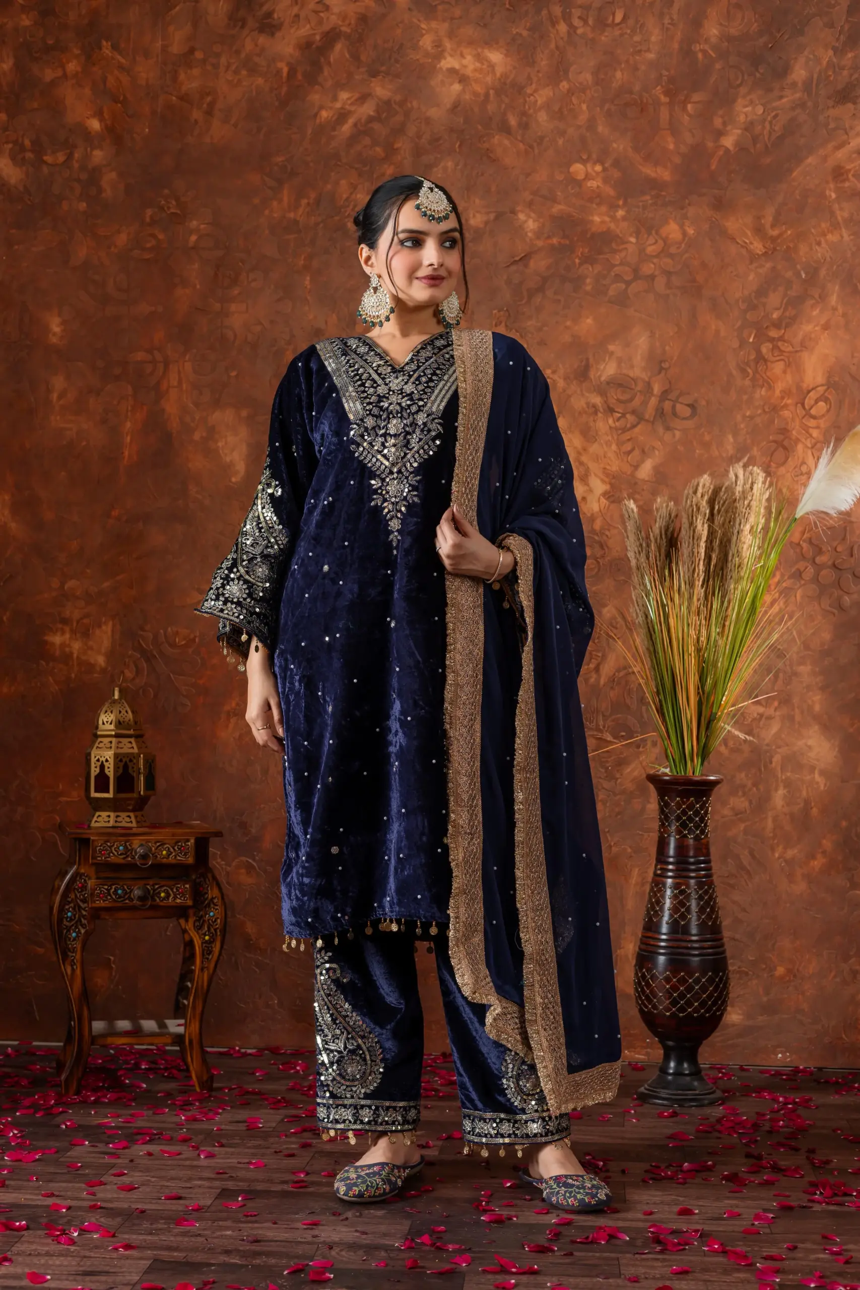 Royal Blue Velvet Embroidery Salwar