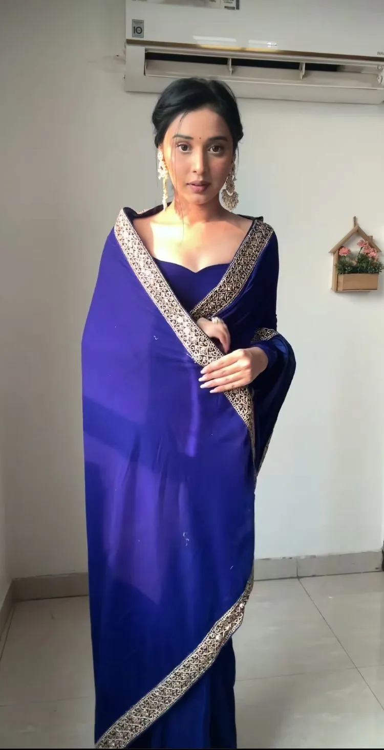 Royal Blue Velvet Readymade Saree