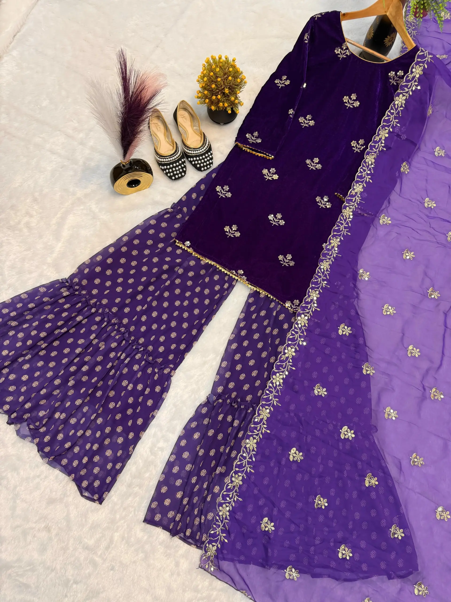 Rubina Dilaik Inspired Velvet Sharara Suit