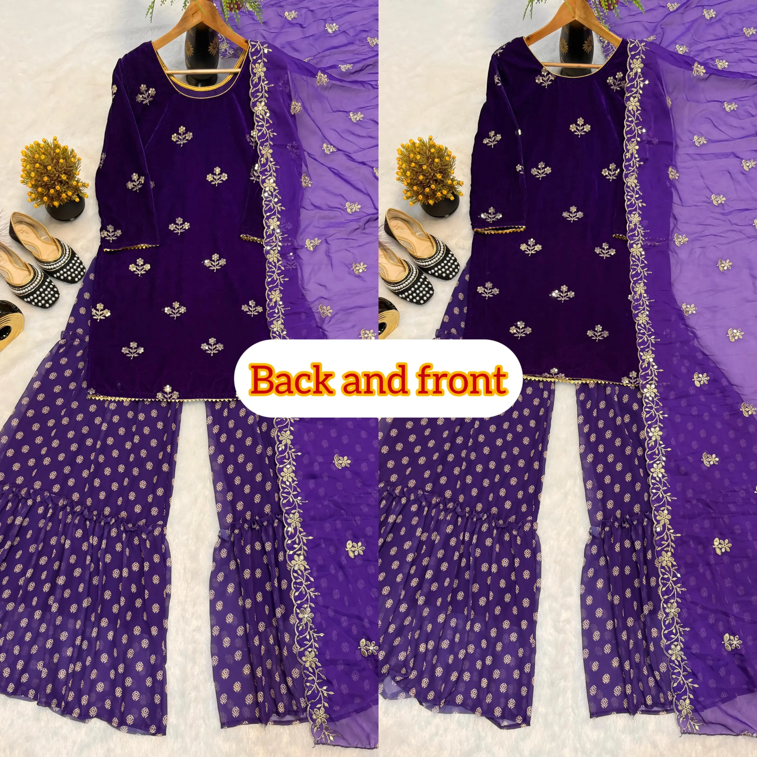 Rubina Dilaik Inspired Velvet Sharara Suit