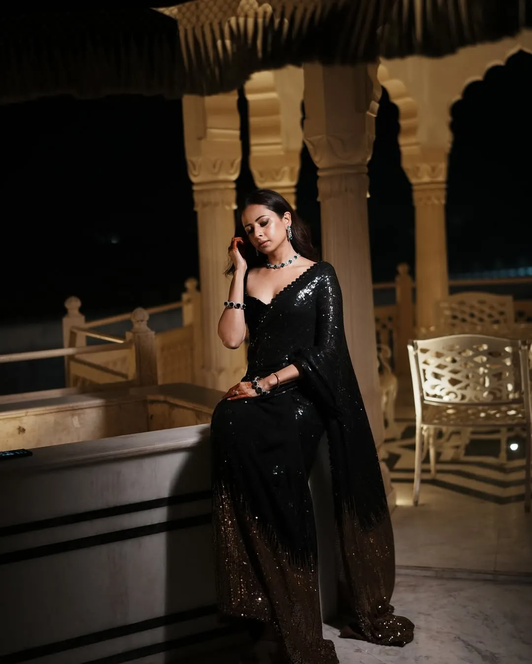Sargun Mehta Inspired Black Sequence Saree