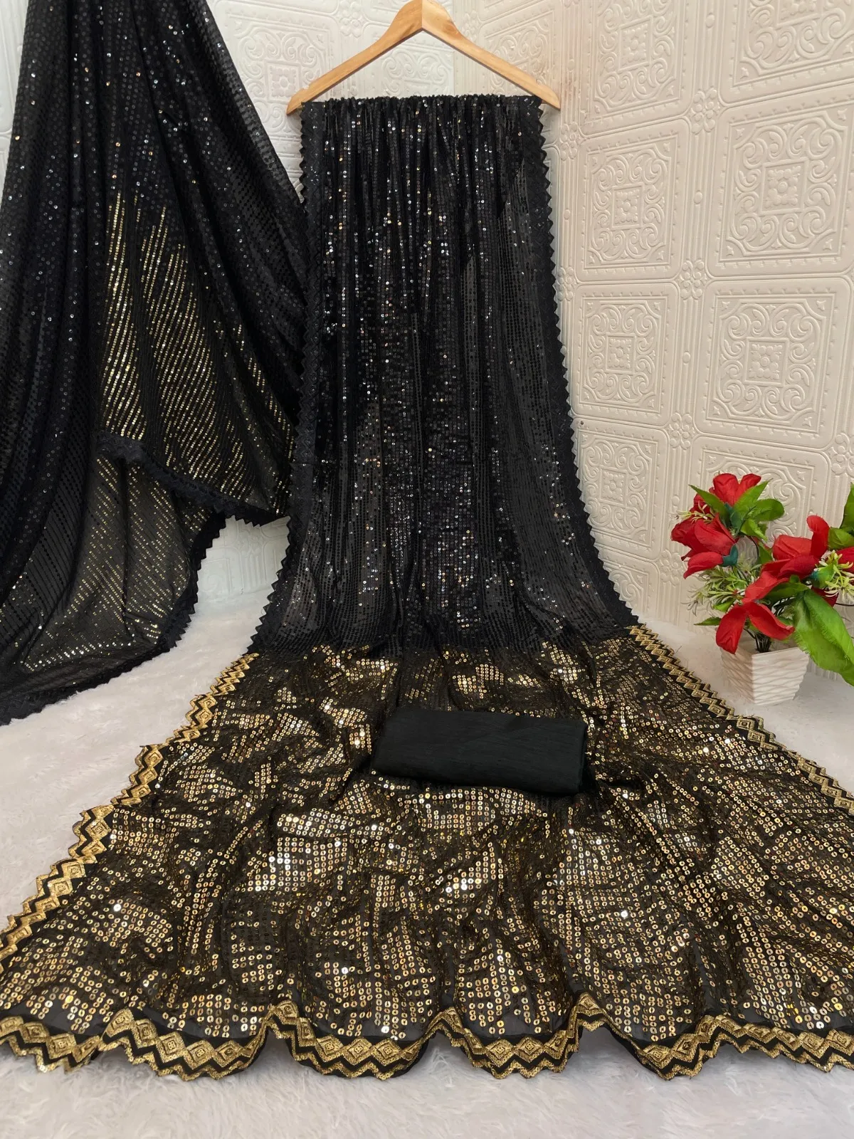 Sargun Mehta Inspired Black Sequence Saree