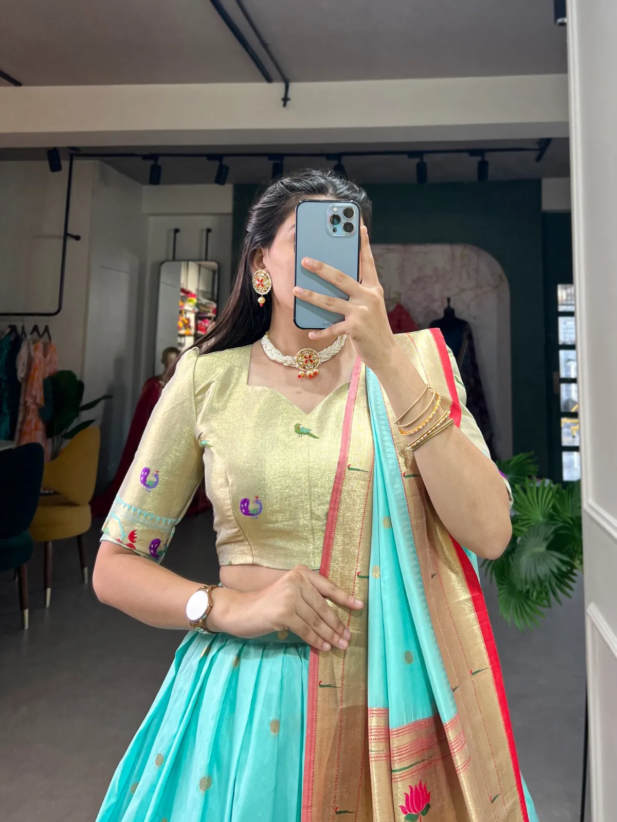 Sky Blue Paithani Silk Lehenga Choli