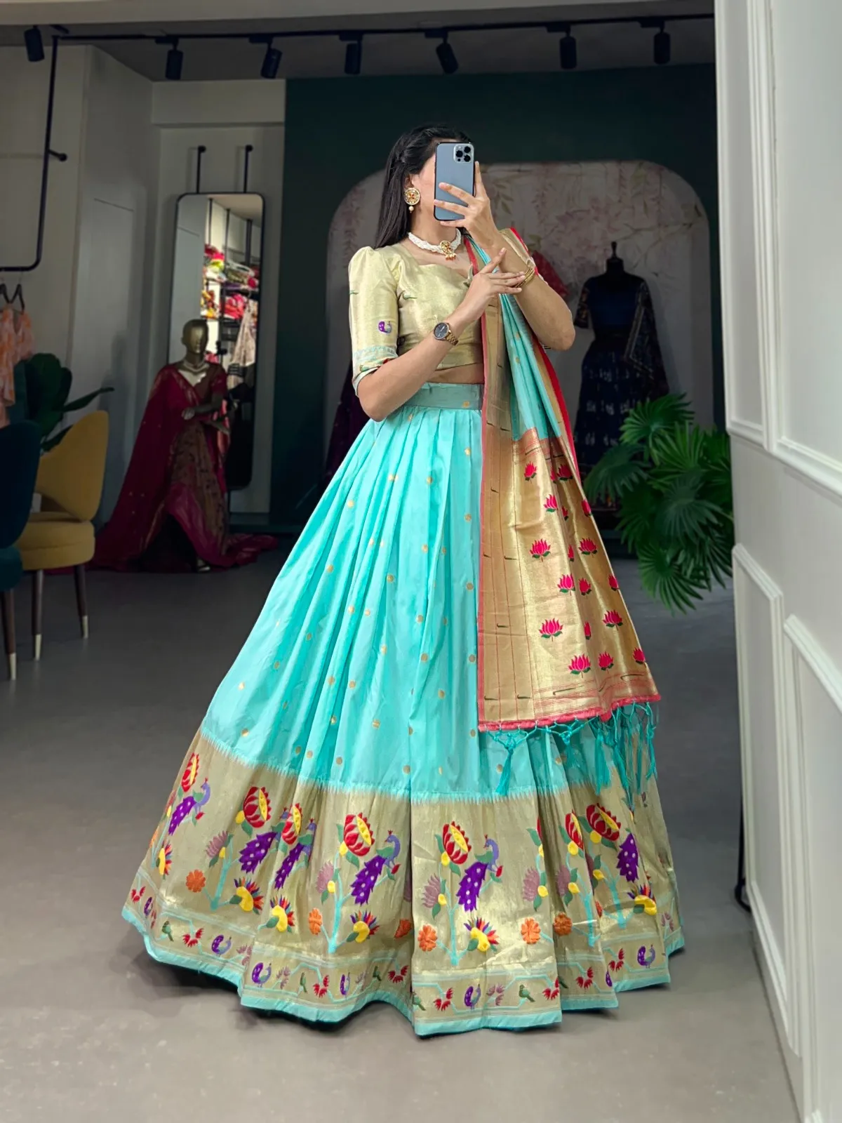 Sky Blue Paithani Silk Lehenga Choli