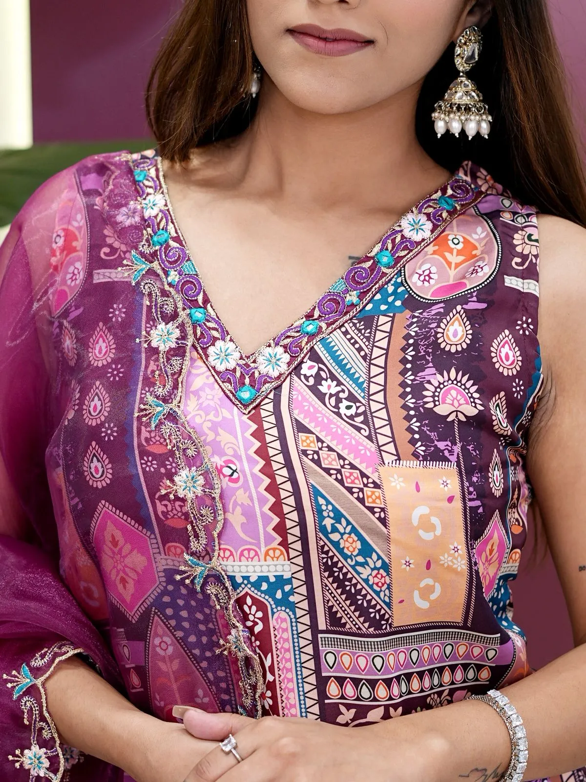 Sleeveless Printed 3 Piece Kurti Set