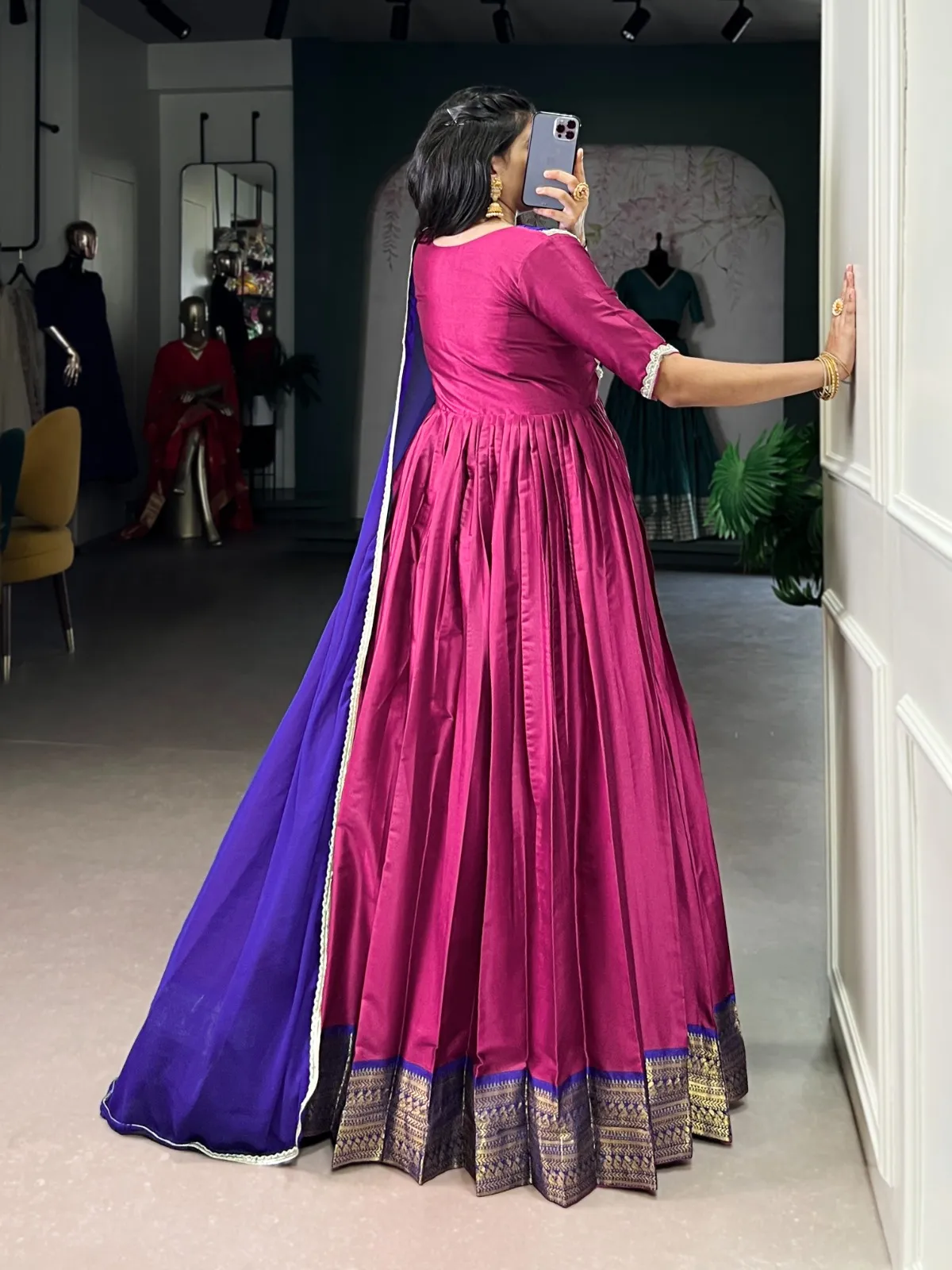Stylish Pink Silk Gown with Dupatta