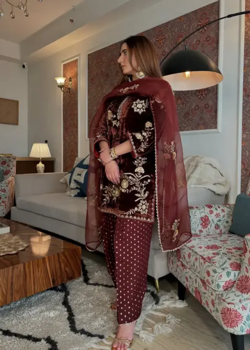 Stylish Velvet Farsi Salwar Suit