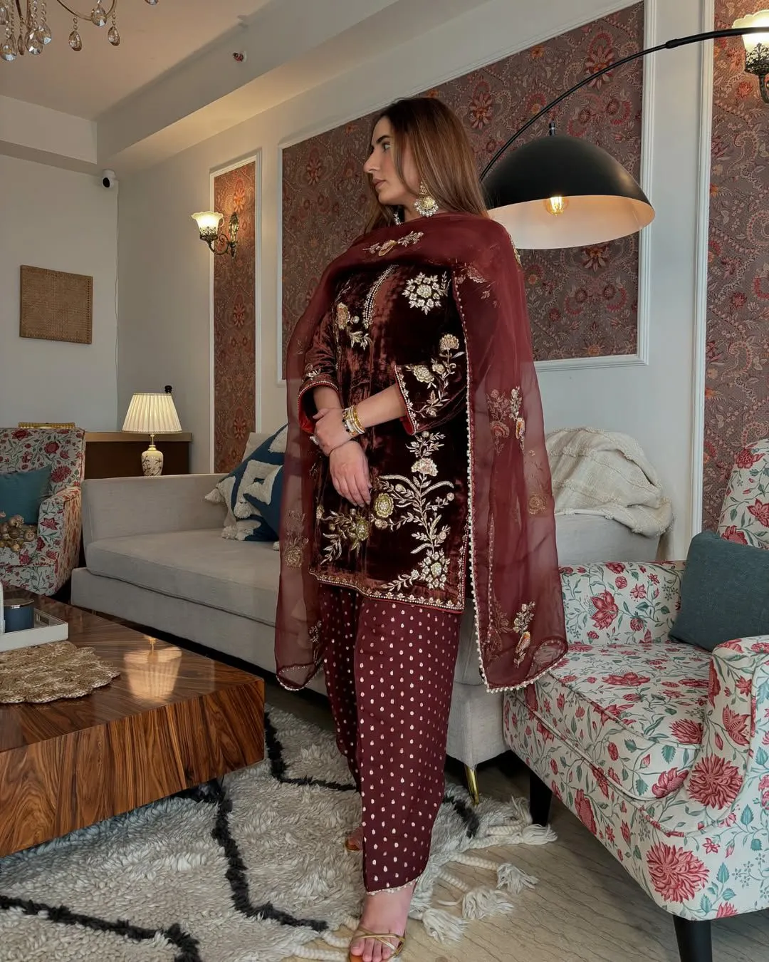 Stylish Velvet Farsi Salwar Suit