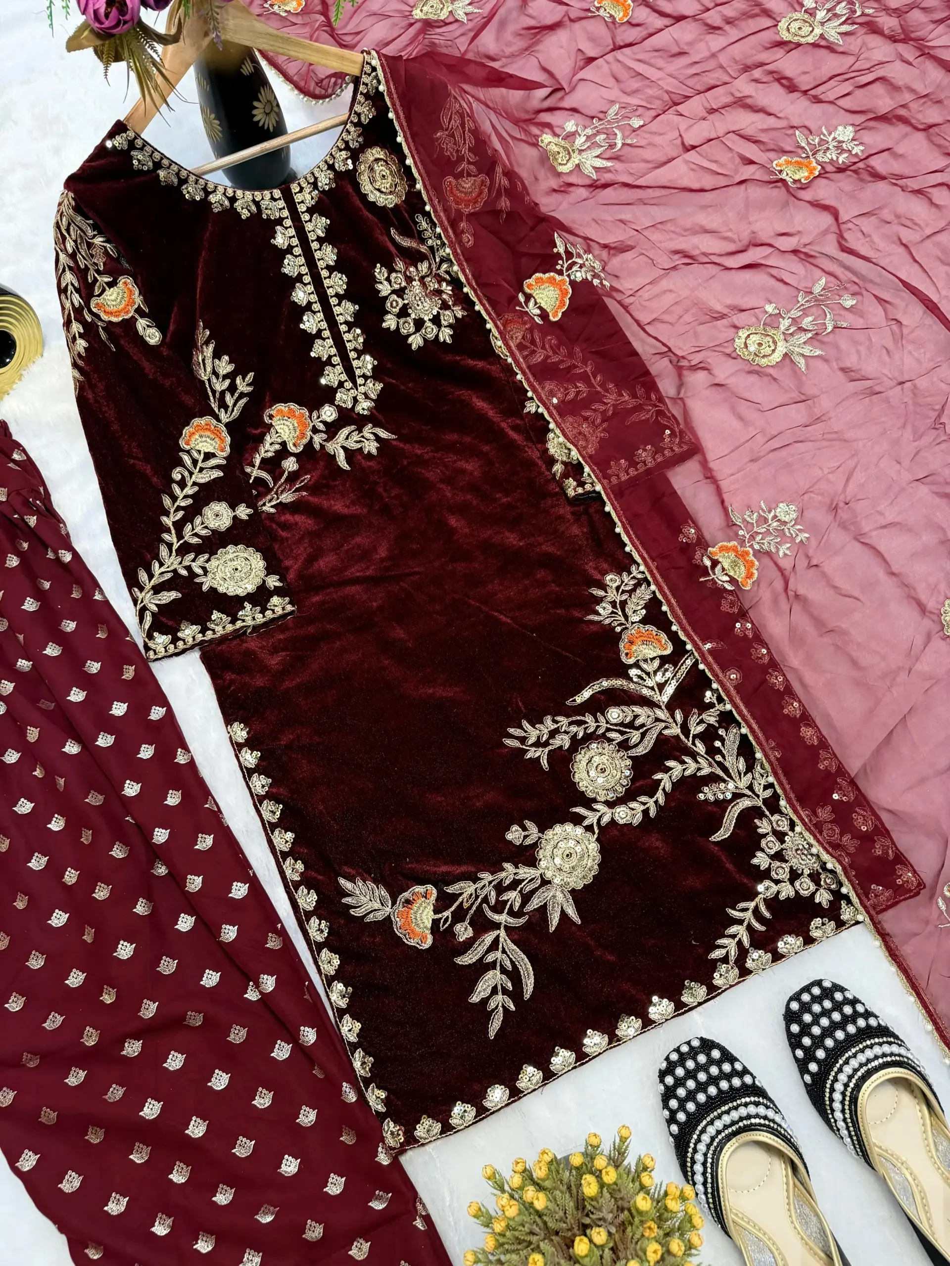 Stylish Velvet Farsi Salwar Suit