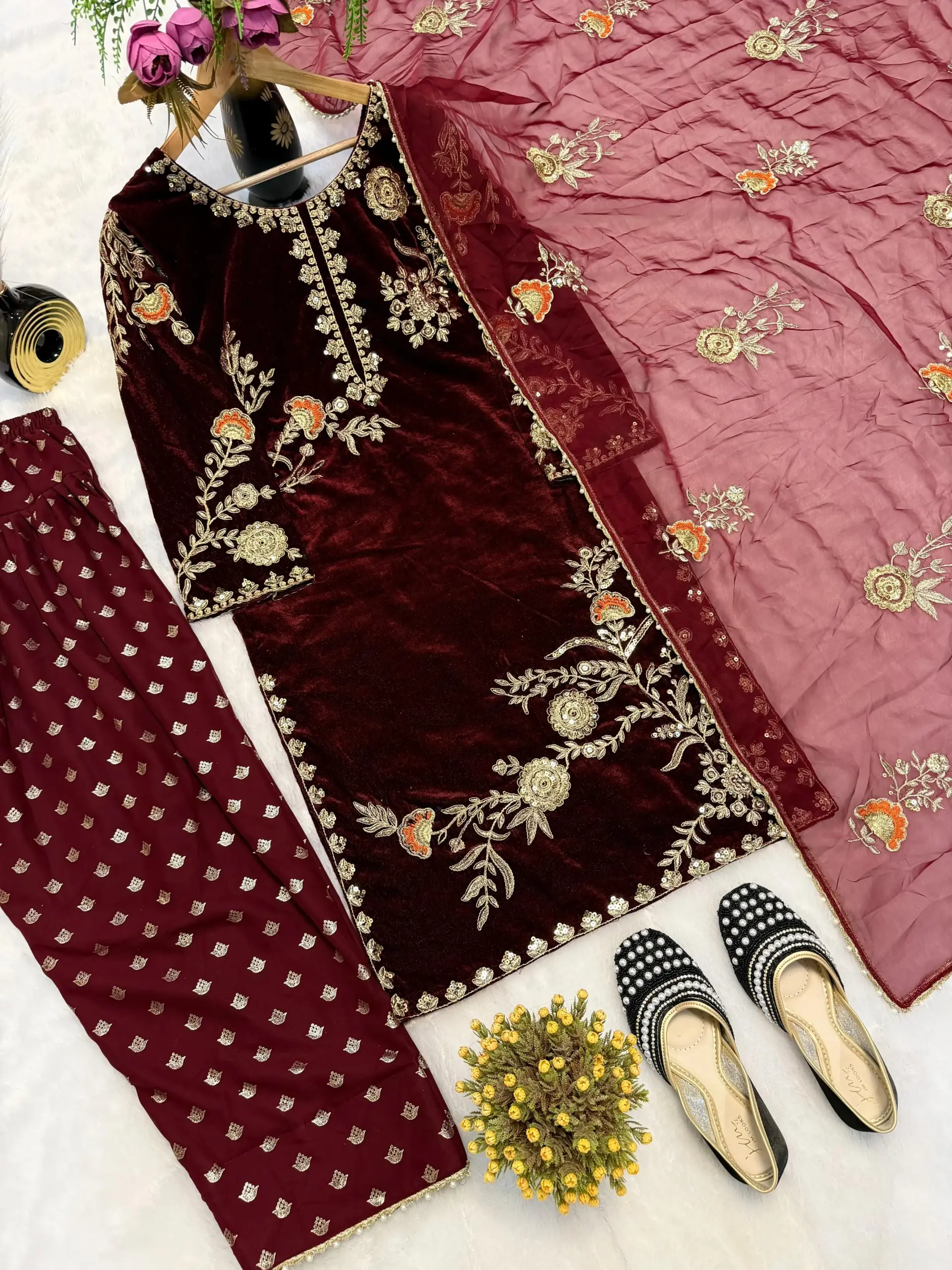 Stylish Velvet Farsi Salwar Suit