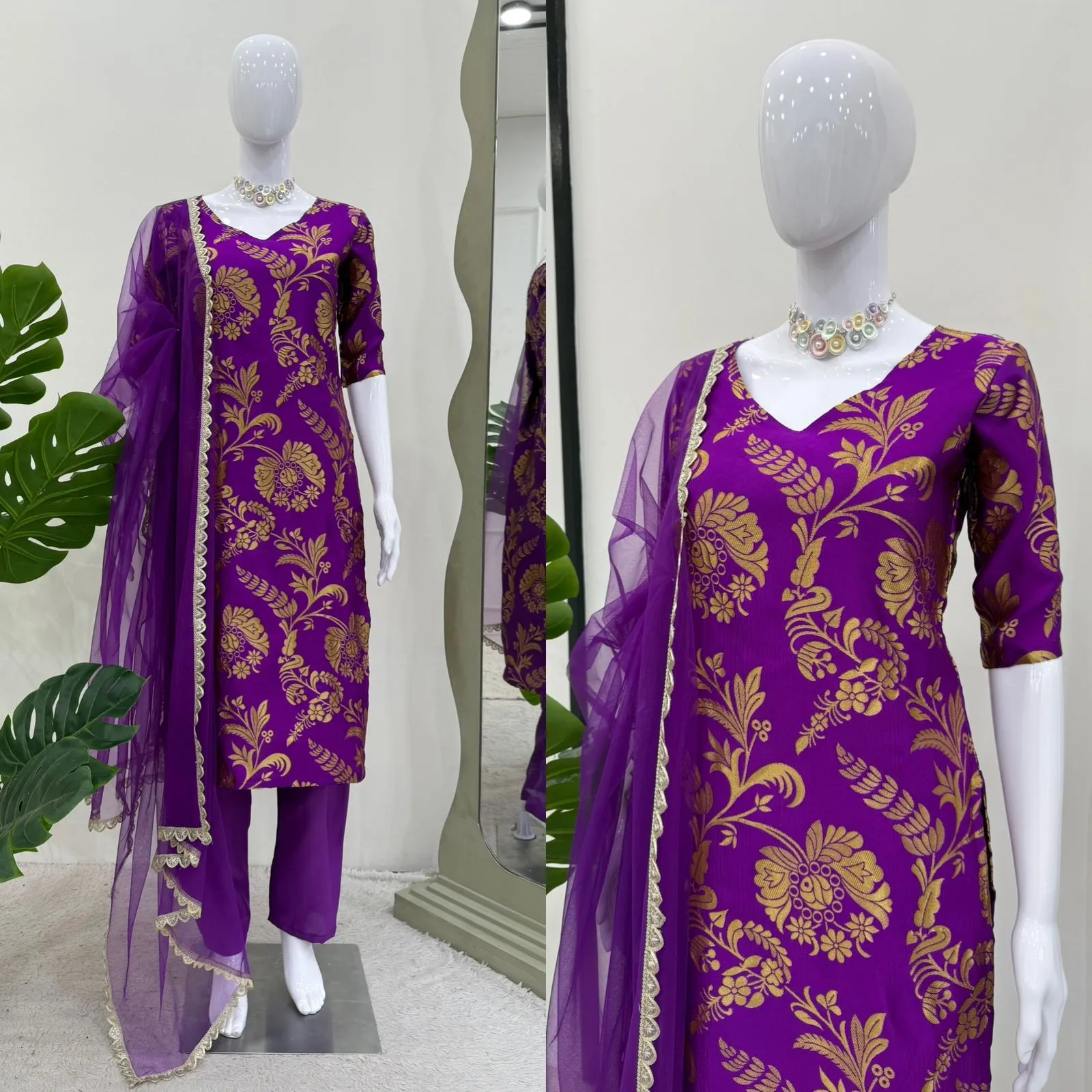 Sumona Chakravarty Inspired Jacquard Silk Suit