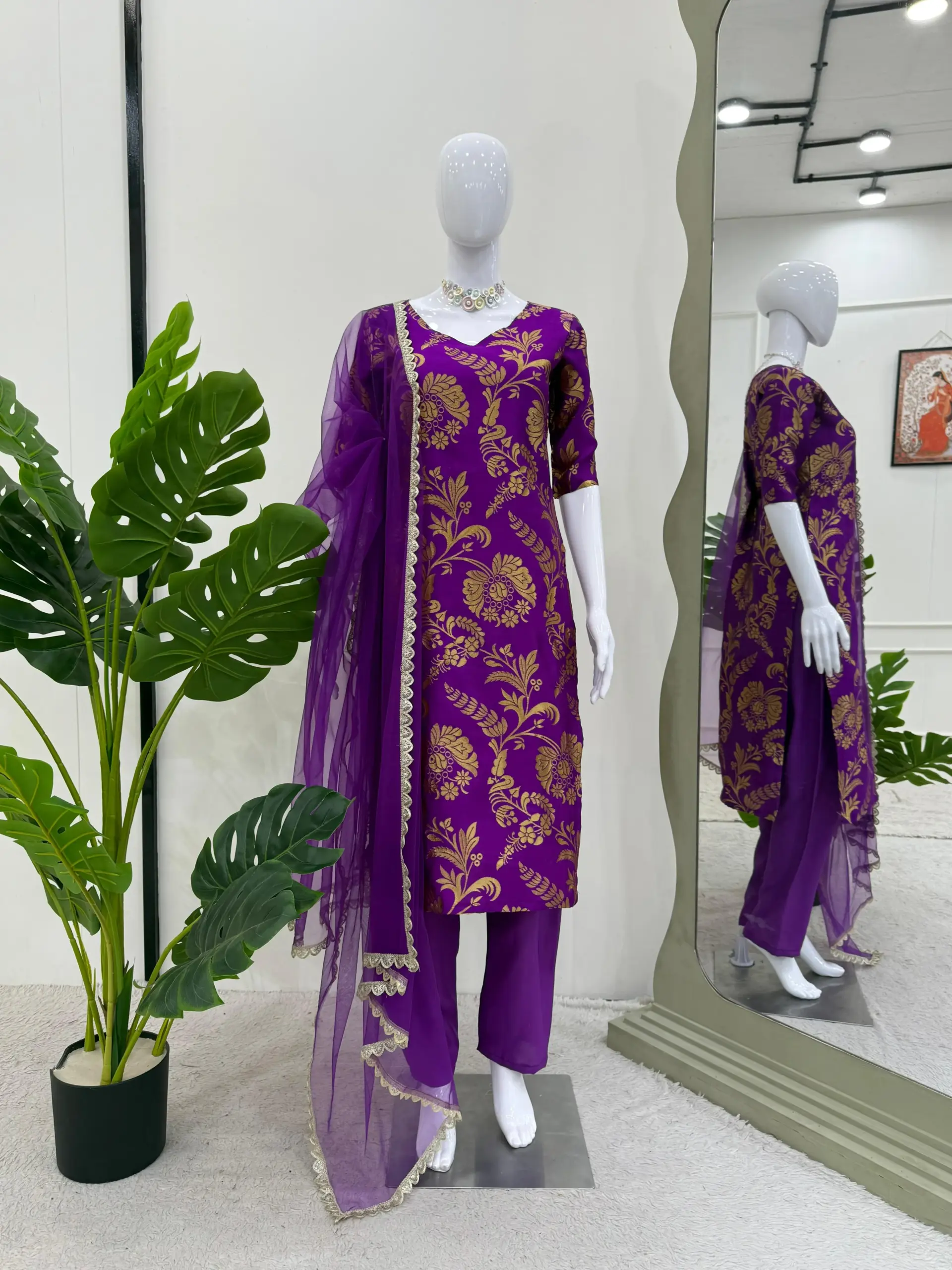 Sumona Chakravarty Inspired Jacquard Silk Suit