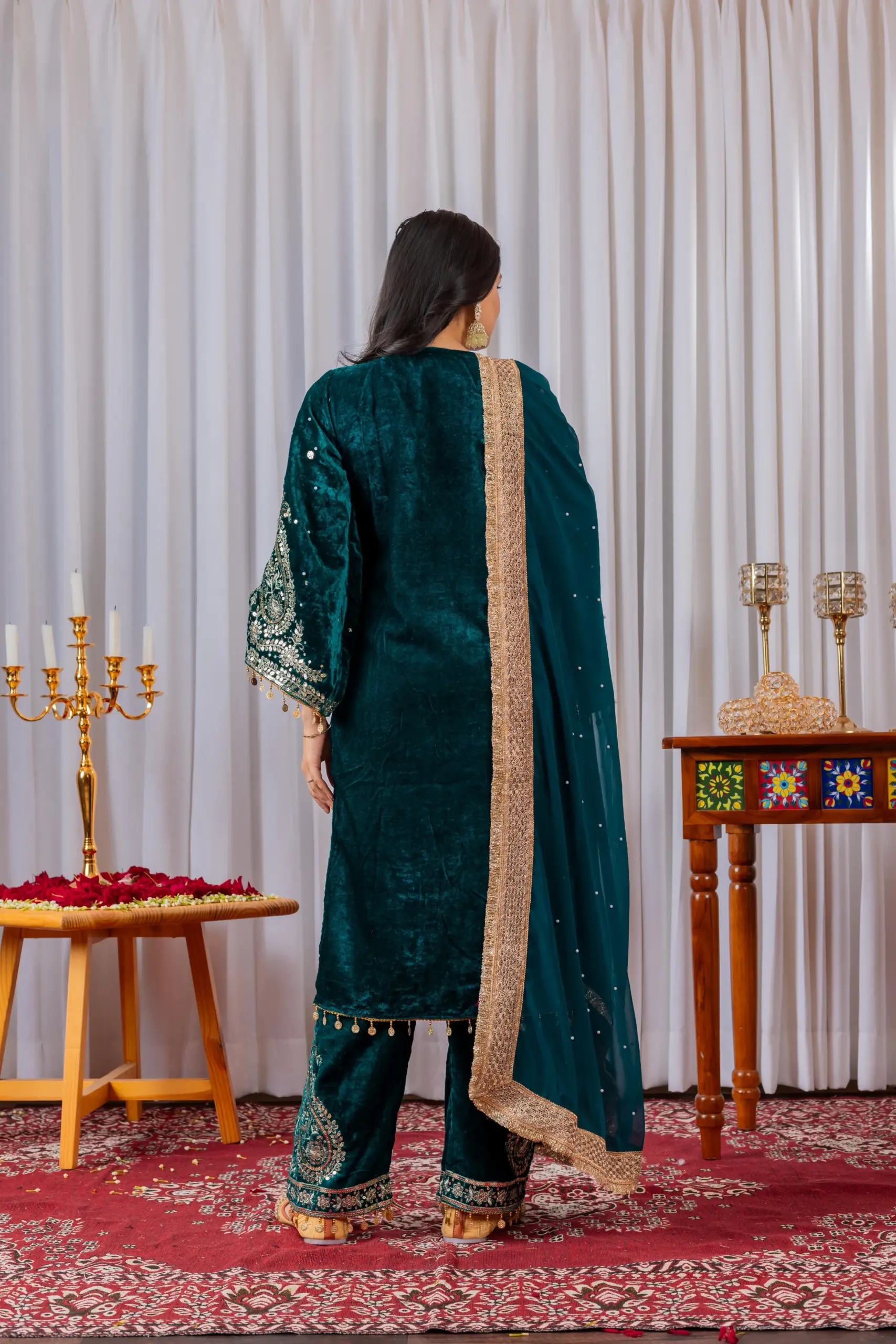 Teal Color Velvet Suit for Wedding