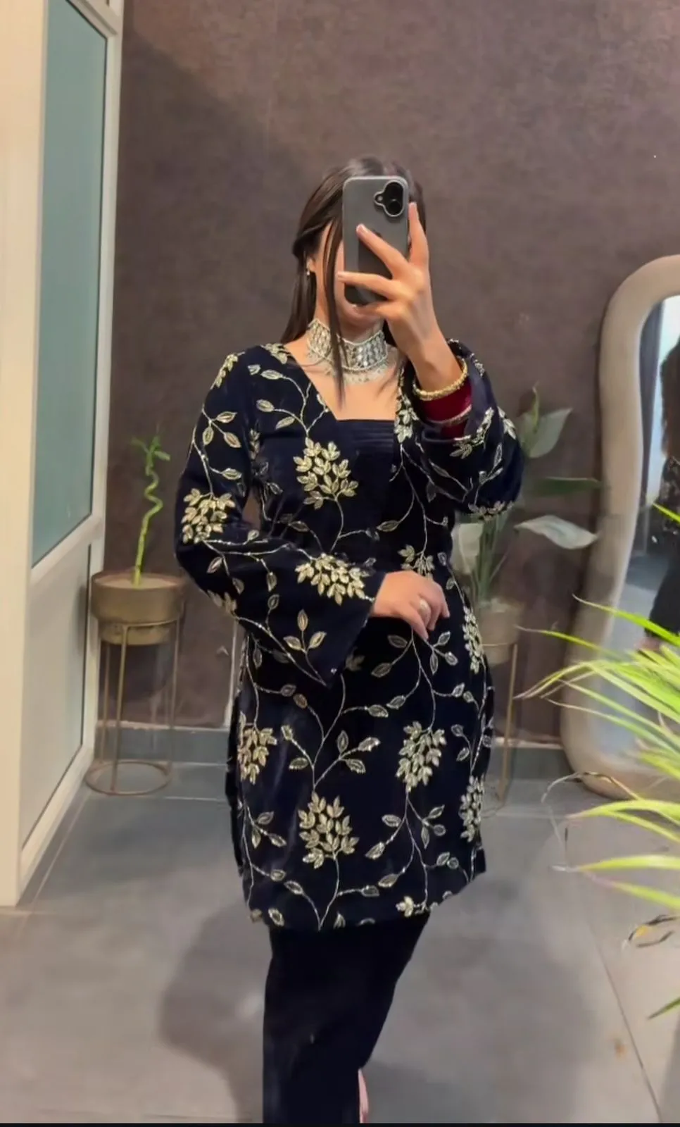 Trending Flower Embroidery Velvet Suit