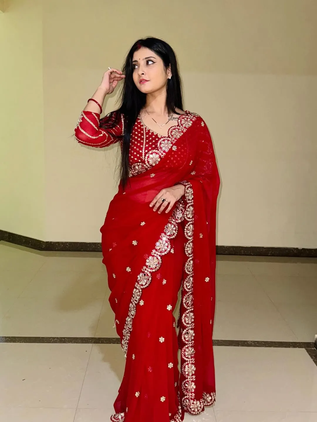 Trending Mirror work Saree for Wedding