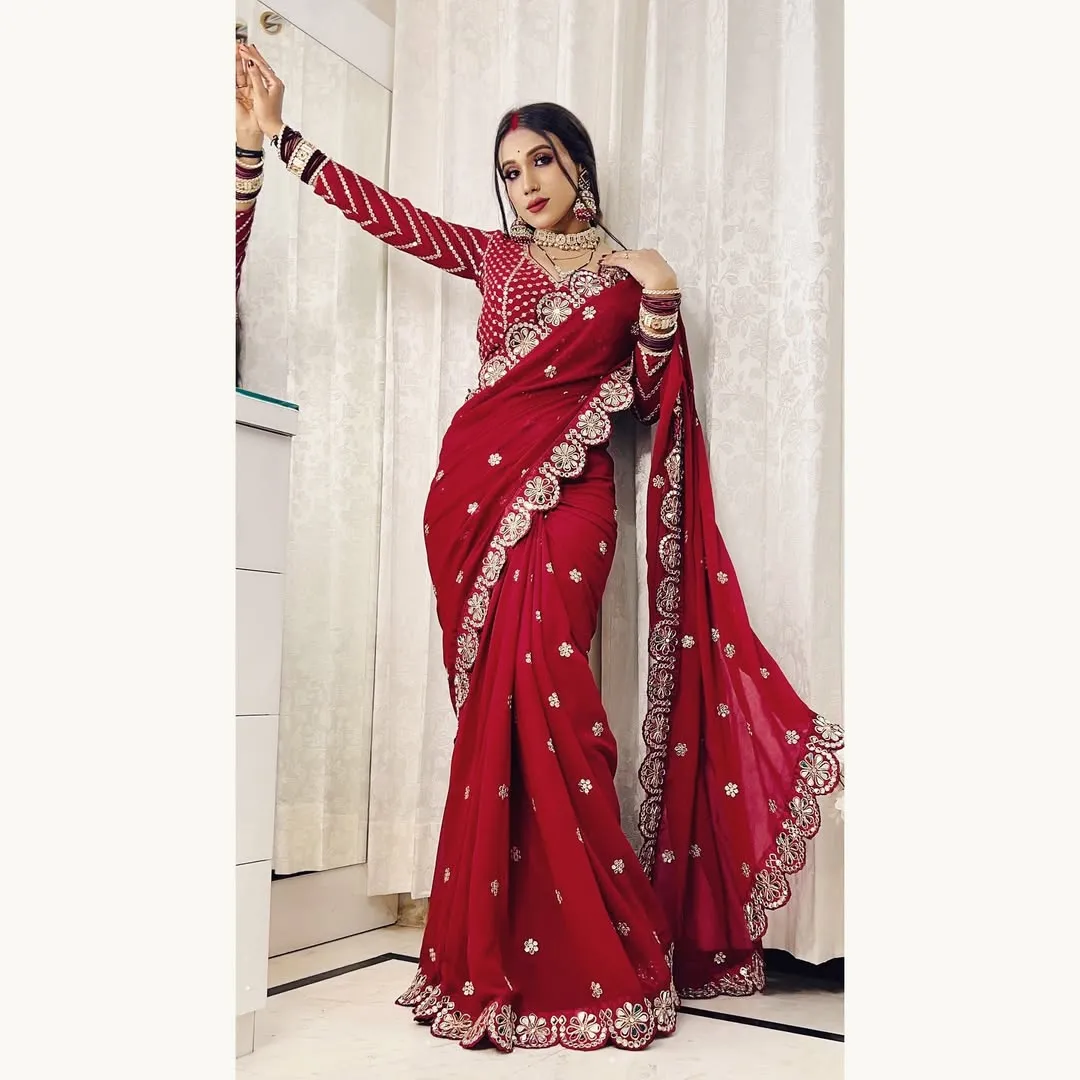 Bollywood-Inspired Organza Saree with Real Mirror Work