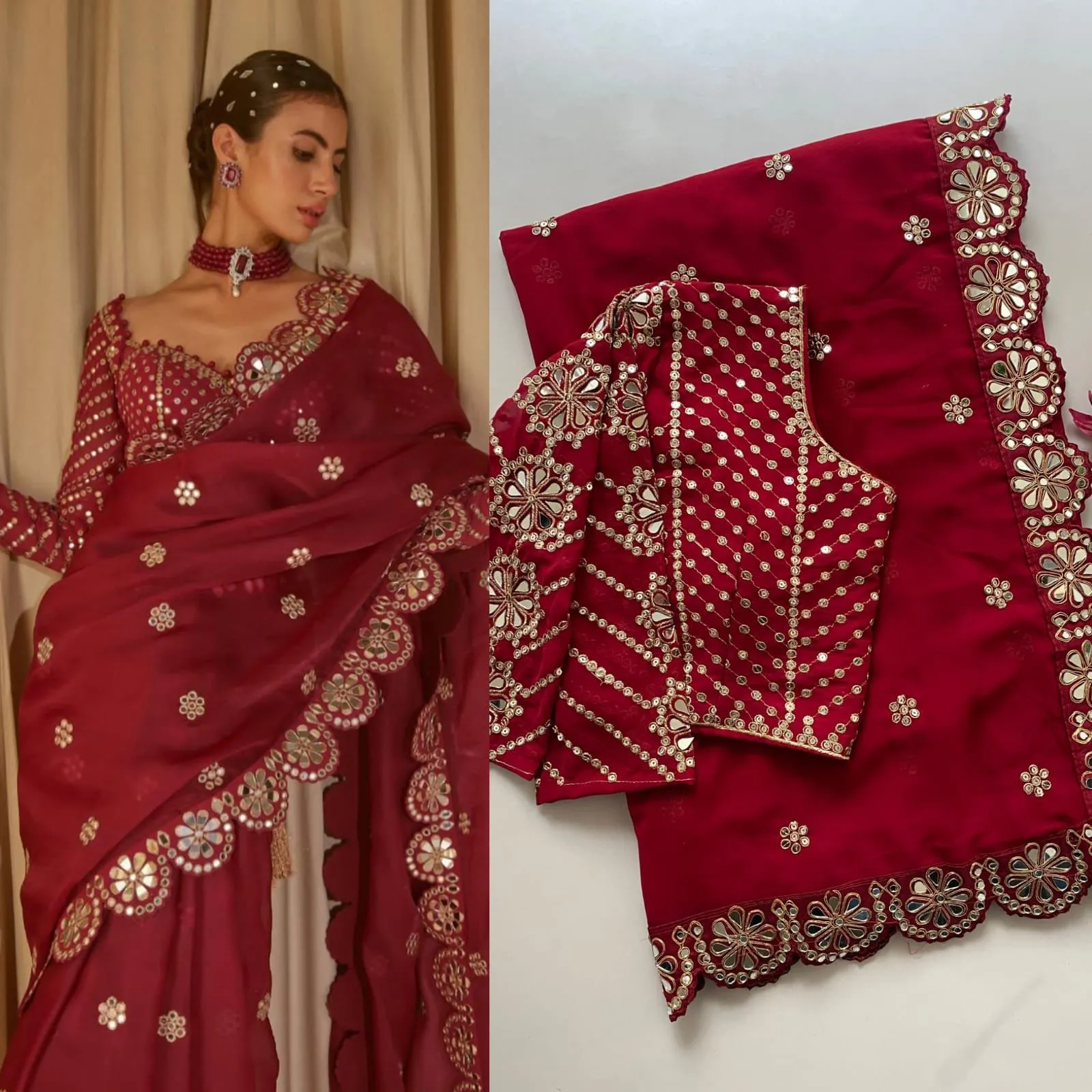 Bollywood-Inspired Organza Saree with Real Mirror Work