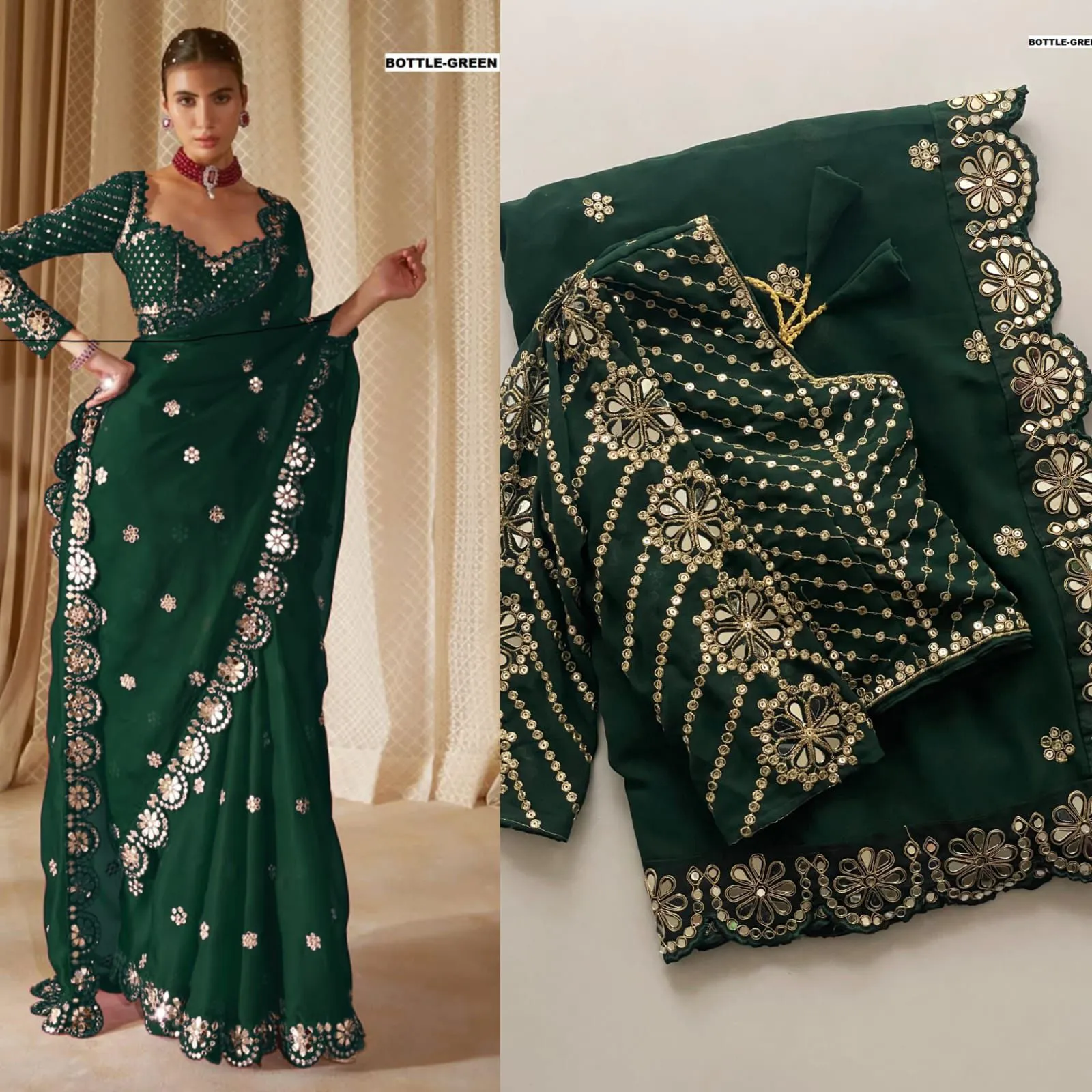 Bollywood-Inspired Organza Saree with Real Mirror Work