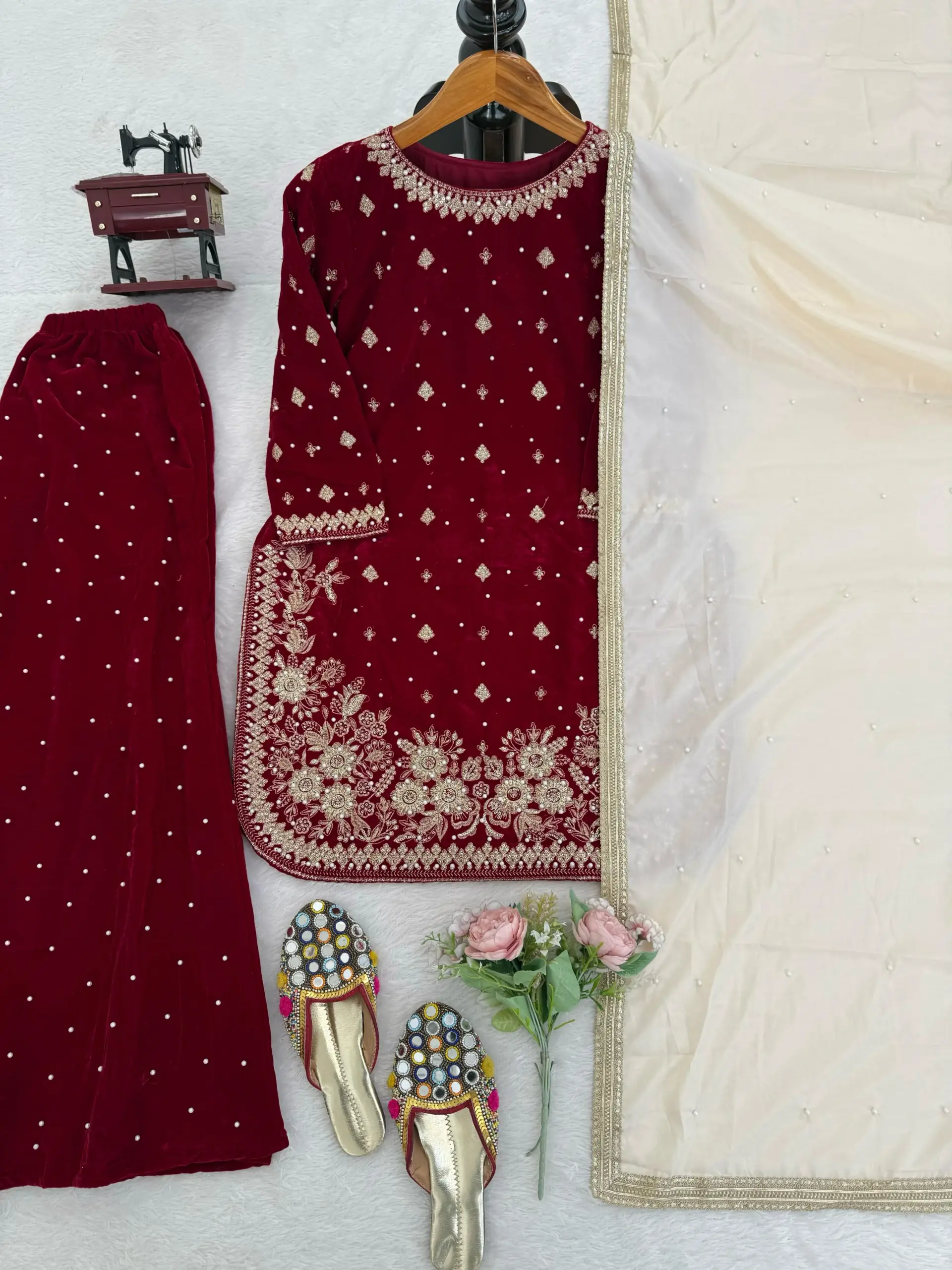 Velvet Plazzo Pakistani Salwar suit