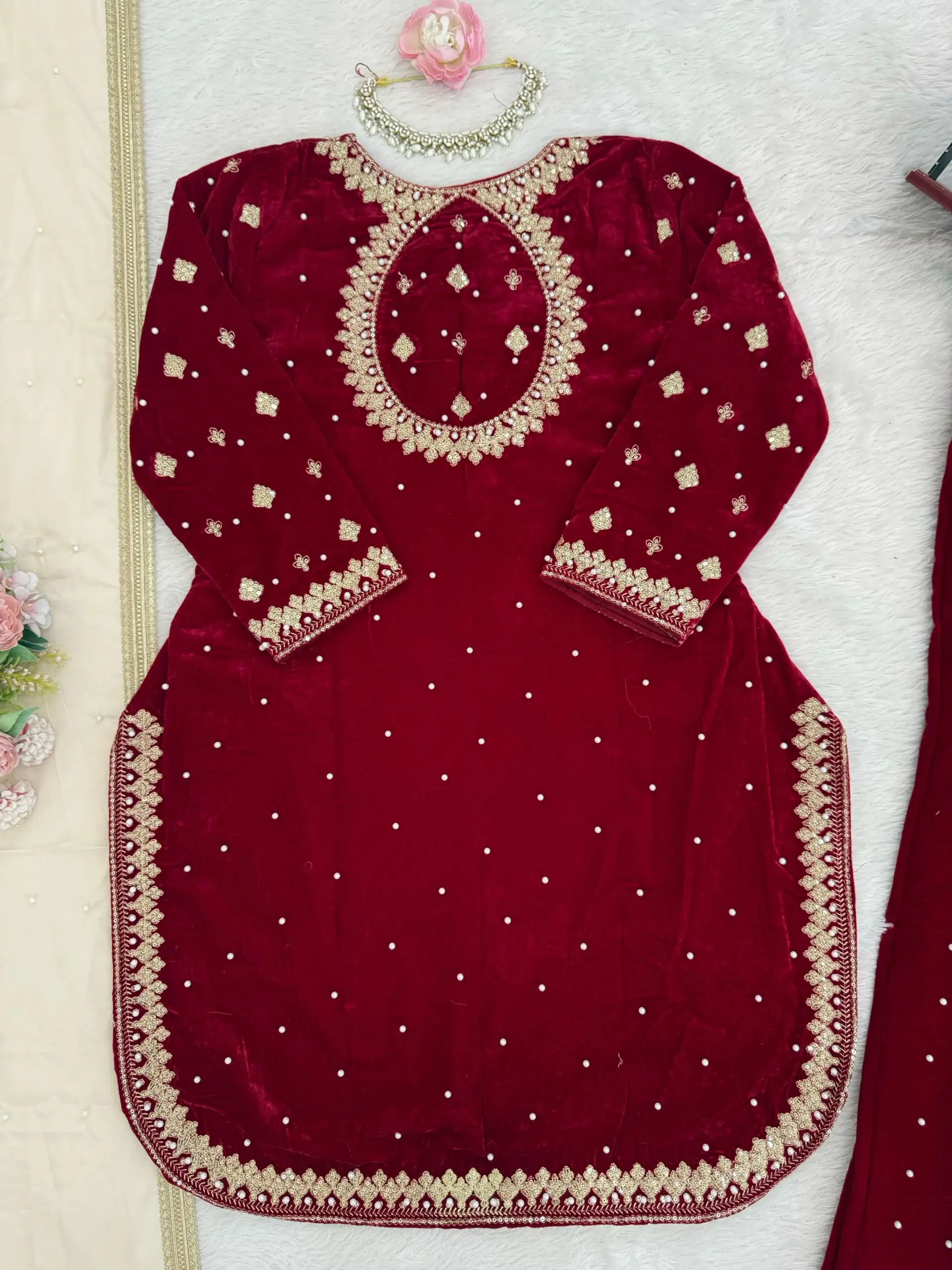 Velvet Plazzo Pakistani Salwar suit
