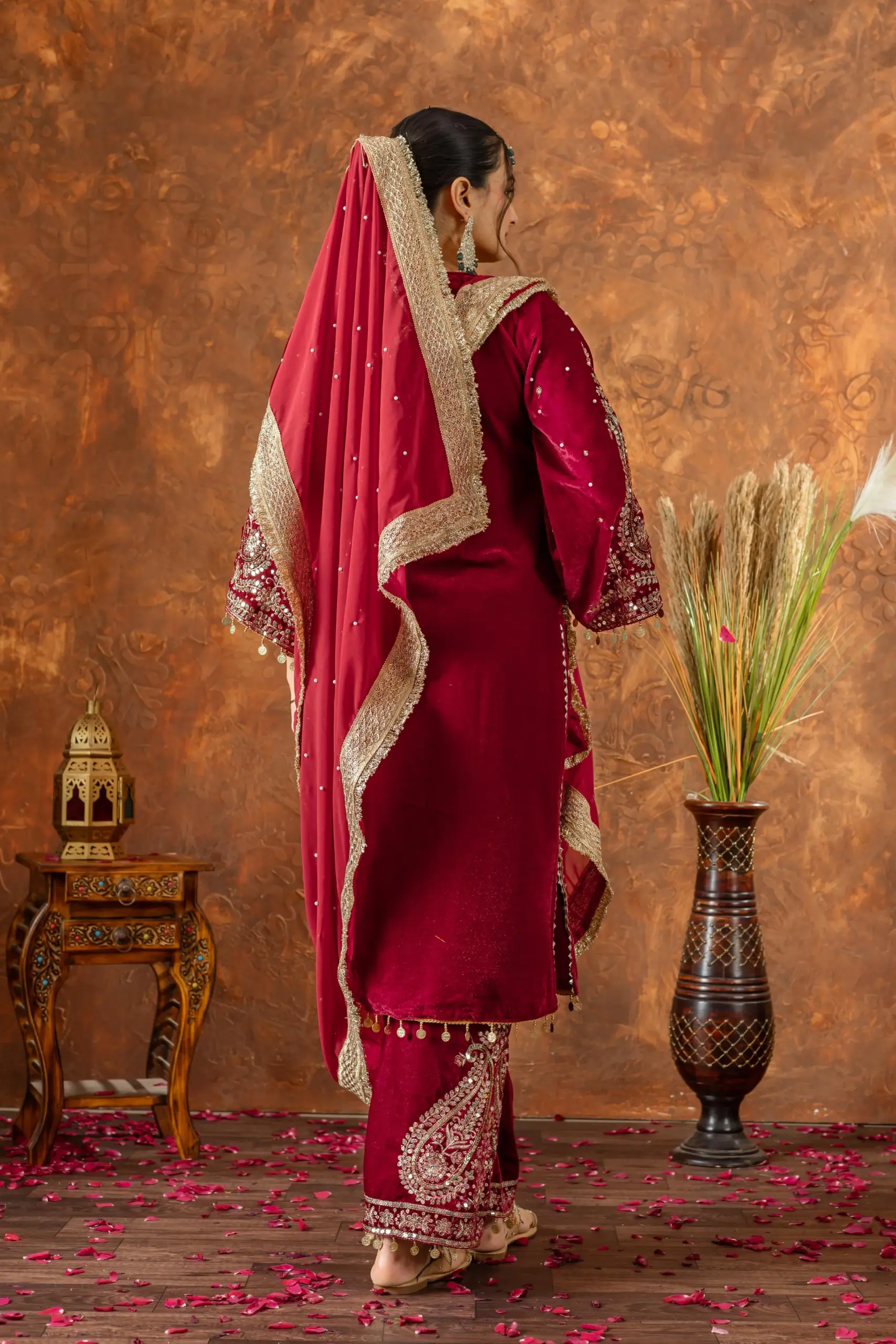 Velvet Red Salwar Suit with Embroidery