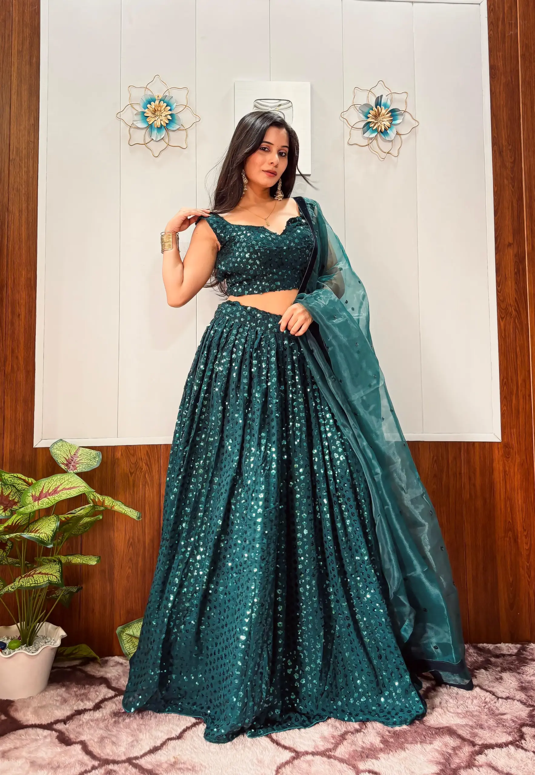 Wedding Special Georgette Green Lehenga
