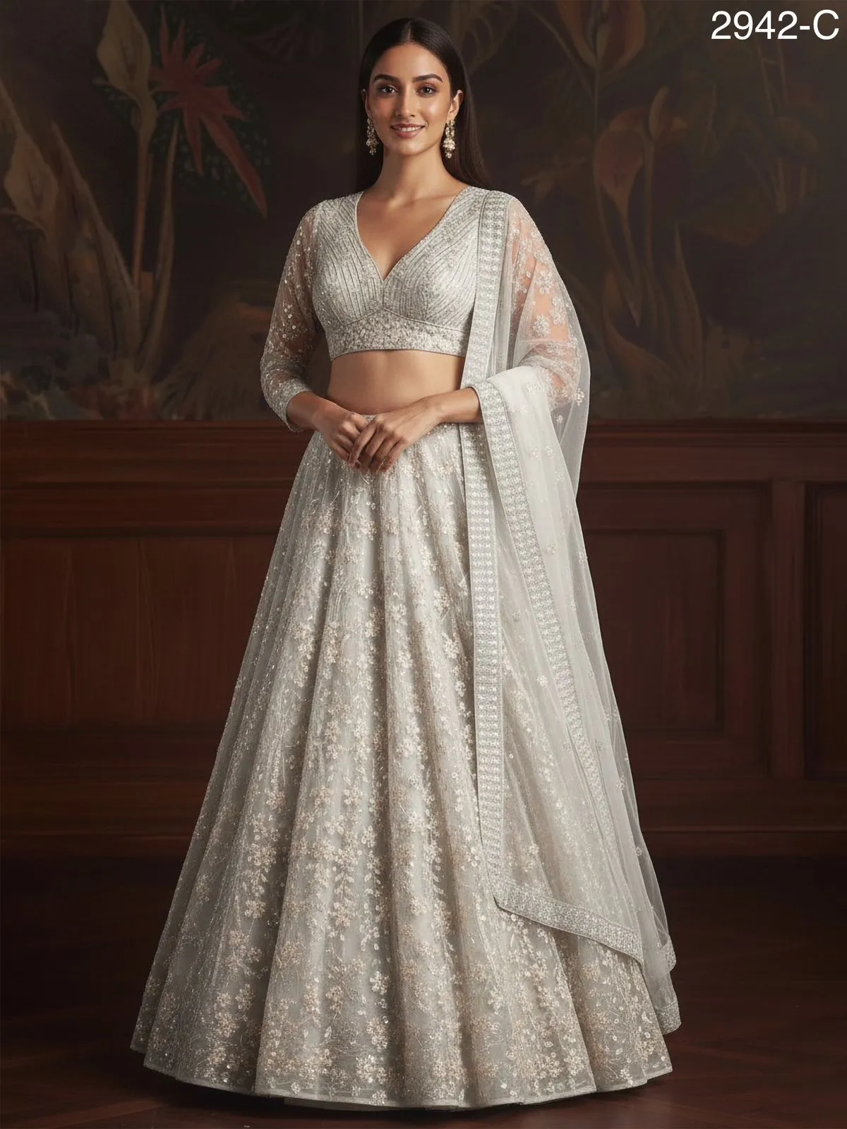 White Flower Embroidery Reception Lehenga 2025