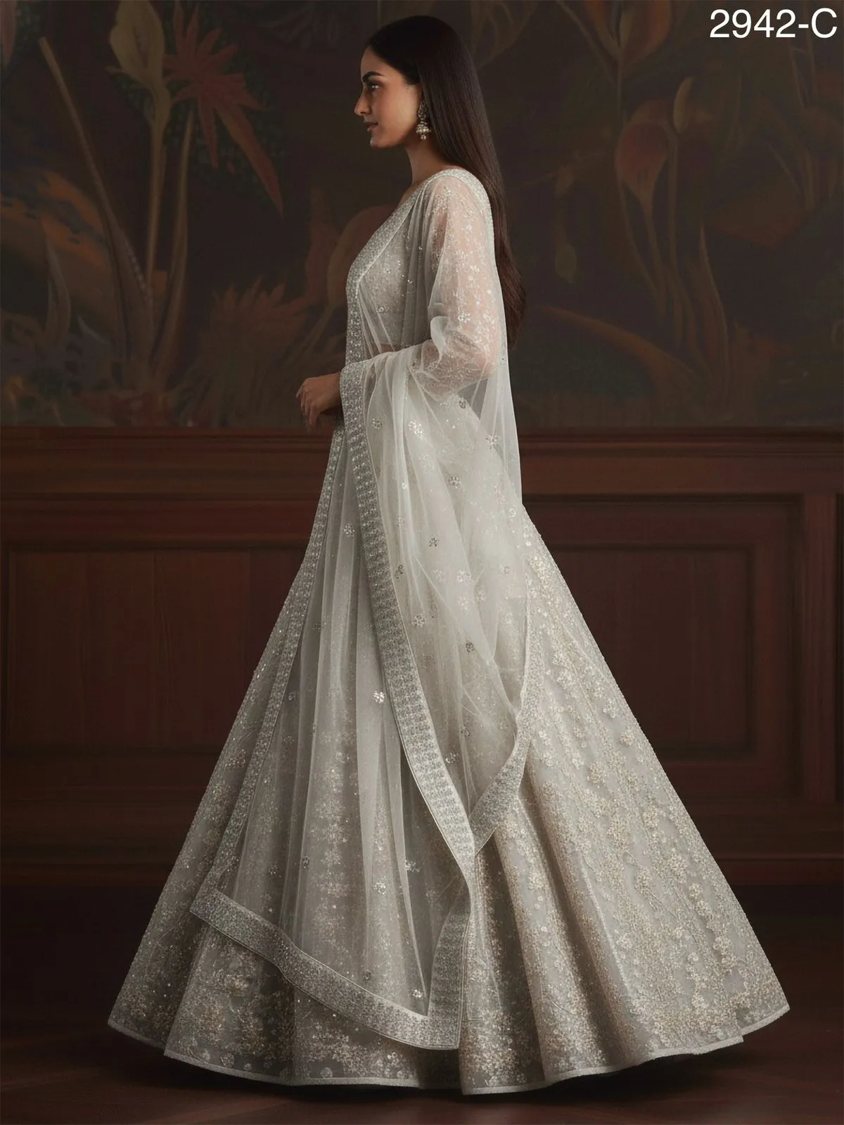 White Flower Embroidery Reception Lehenga 2025
