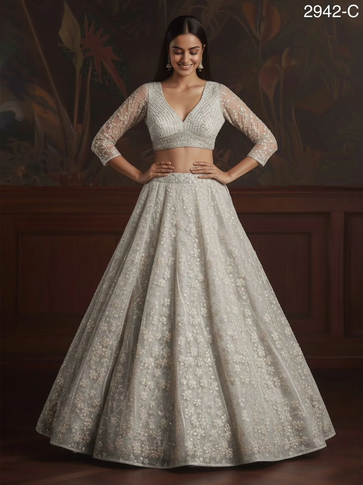 White Flower Embroidery Reception Lehenga 2025