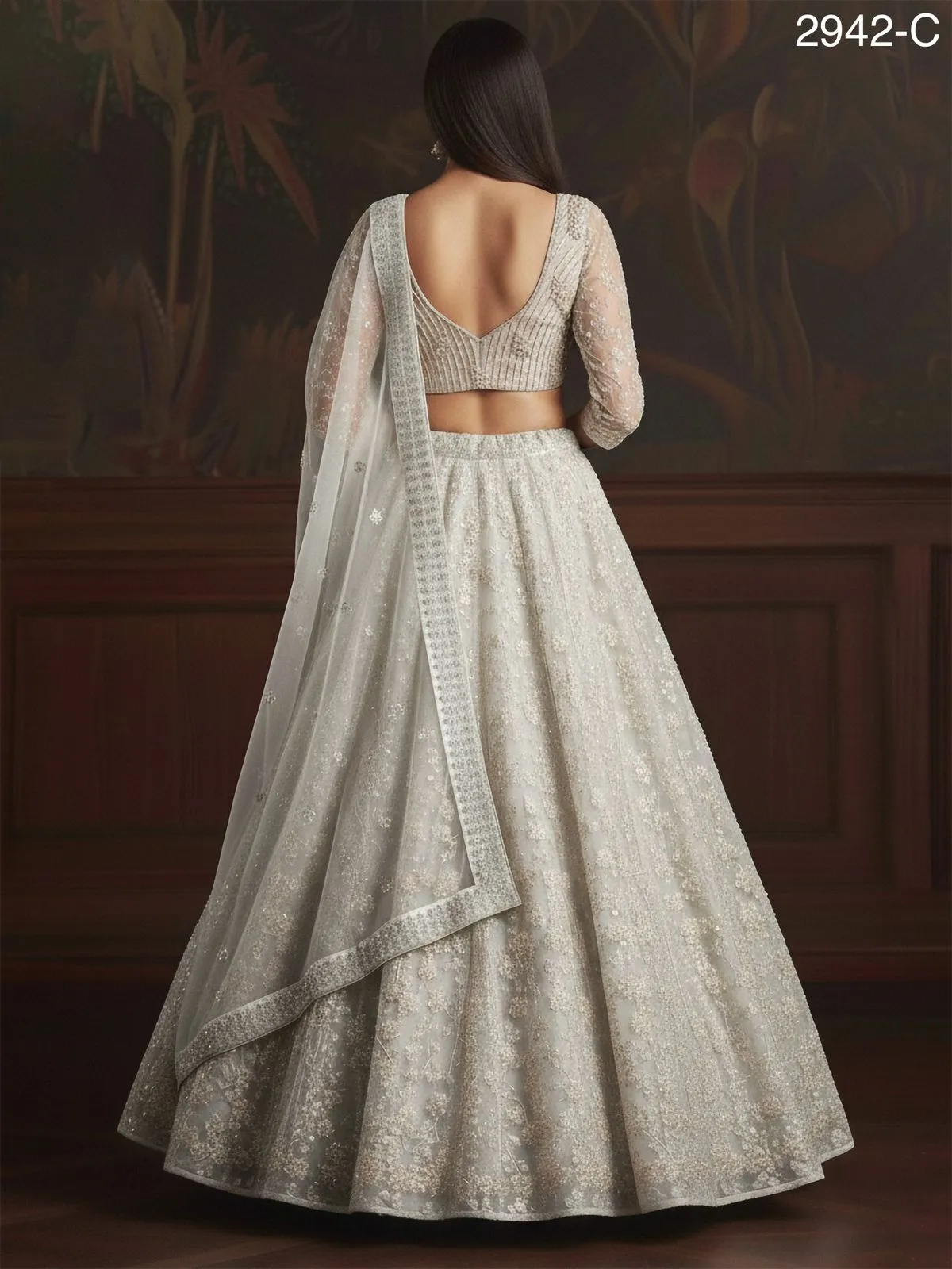 White Flower Embroidery Reception Lehenga 2025