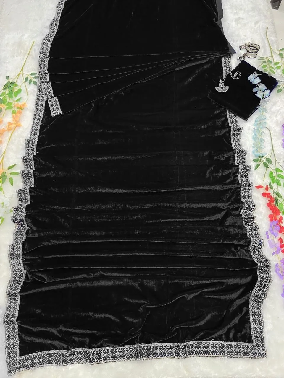 Winter Black Velvet Readymade Saree