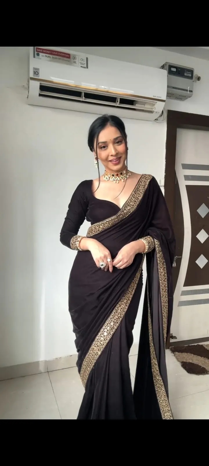 Winter Black Velvet Readymade Saree