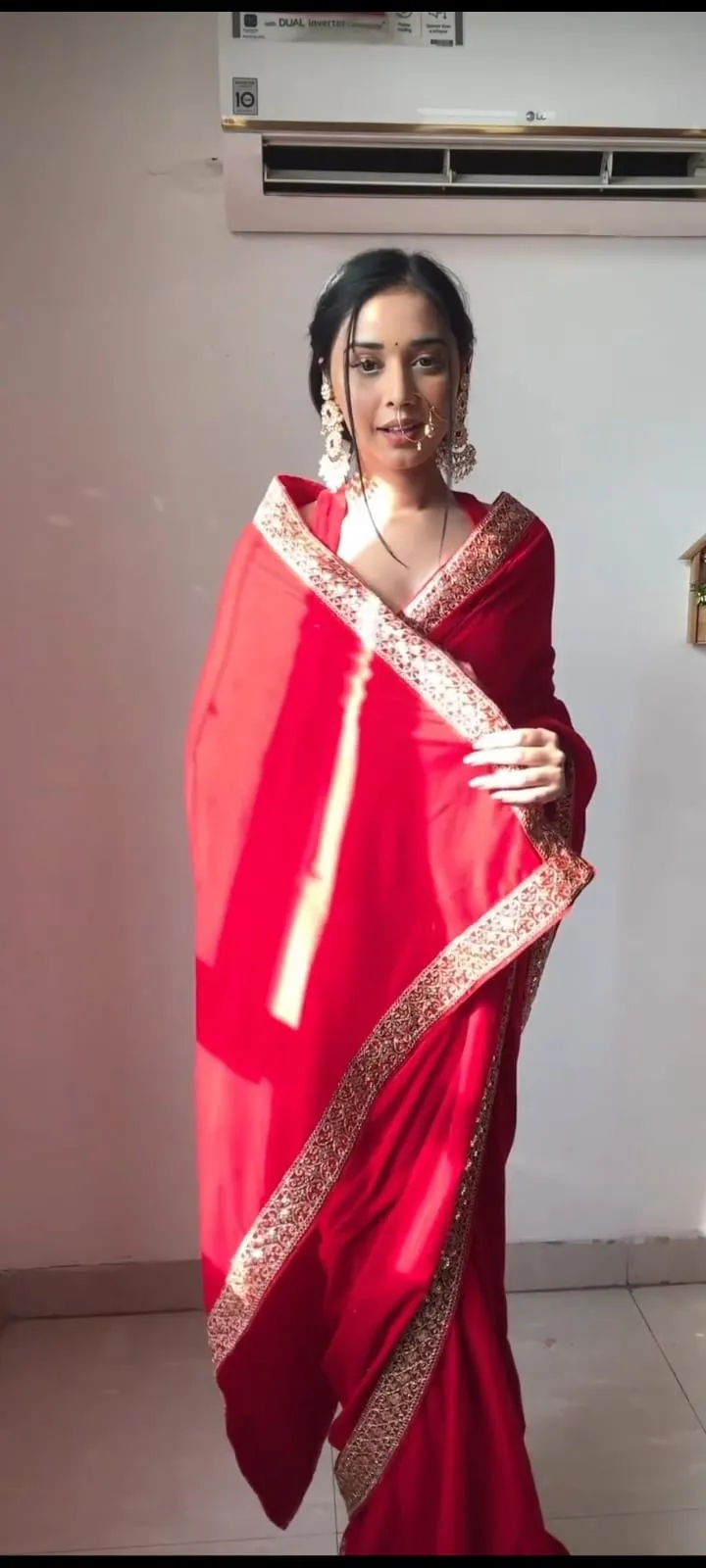 Winter Red Velvet Readymade Saree