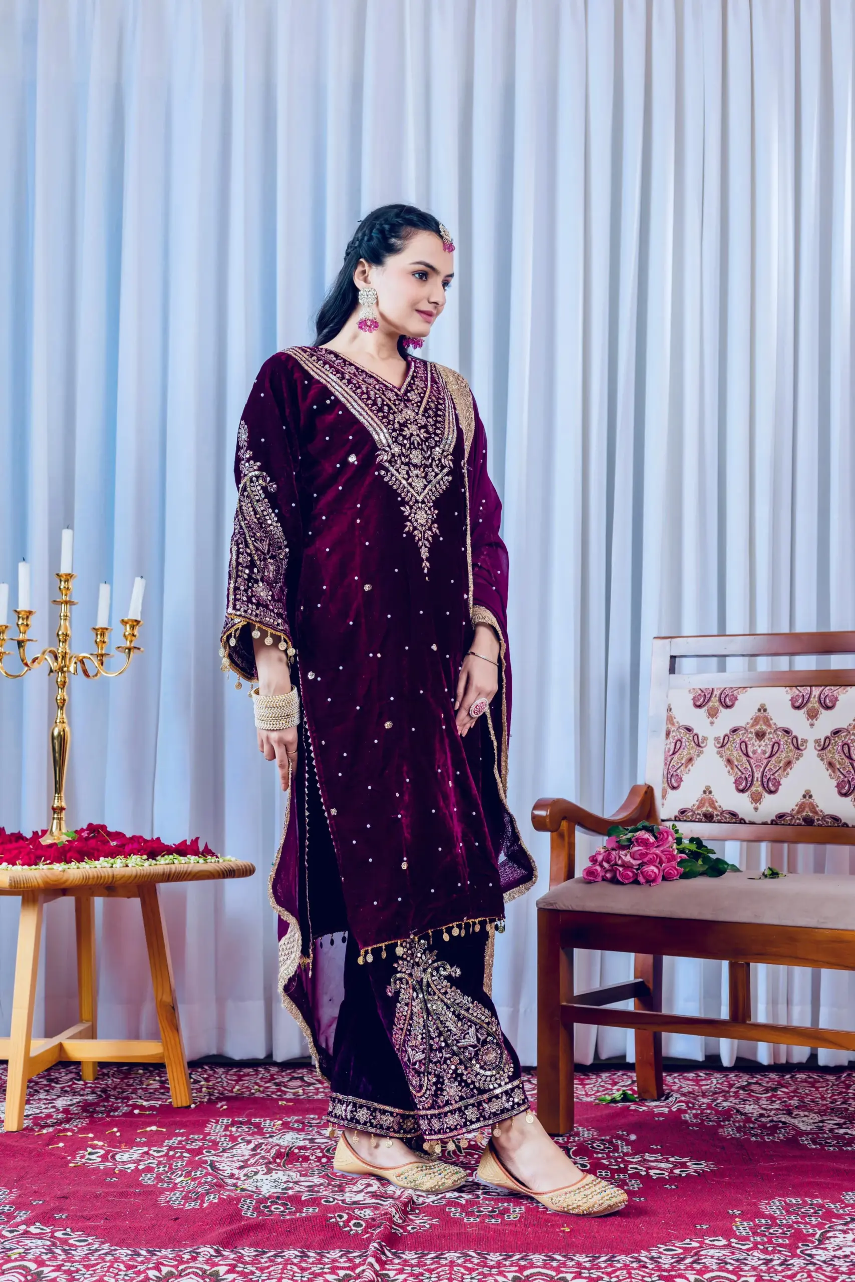 Winter Wear Embroidery Velvet Salwar Purple