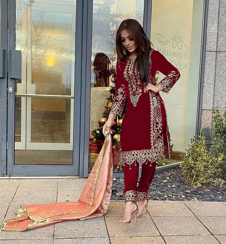 Winter Wear Velvet Red Suit