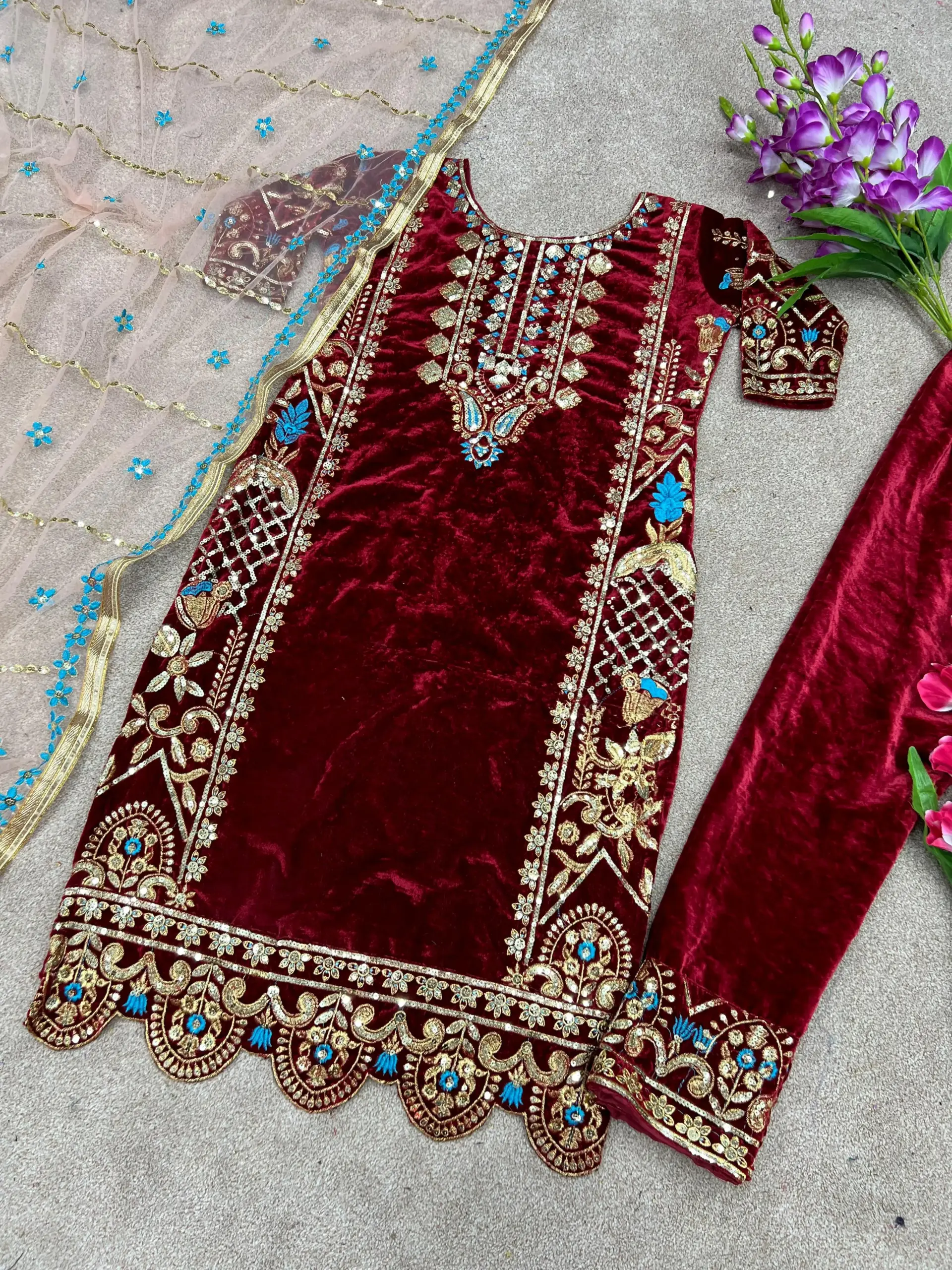 Winter Wear Velvet Red Suit