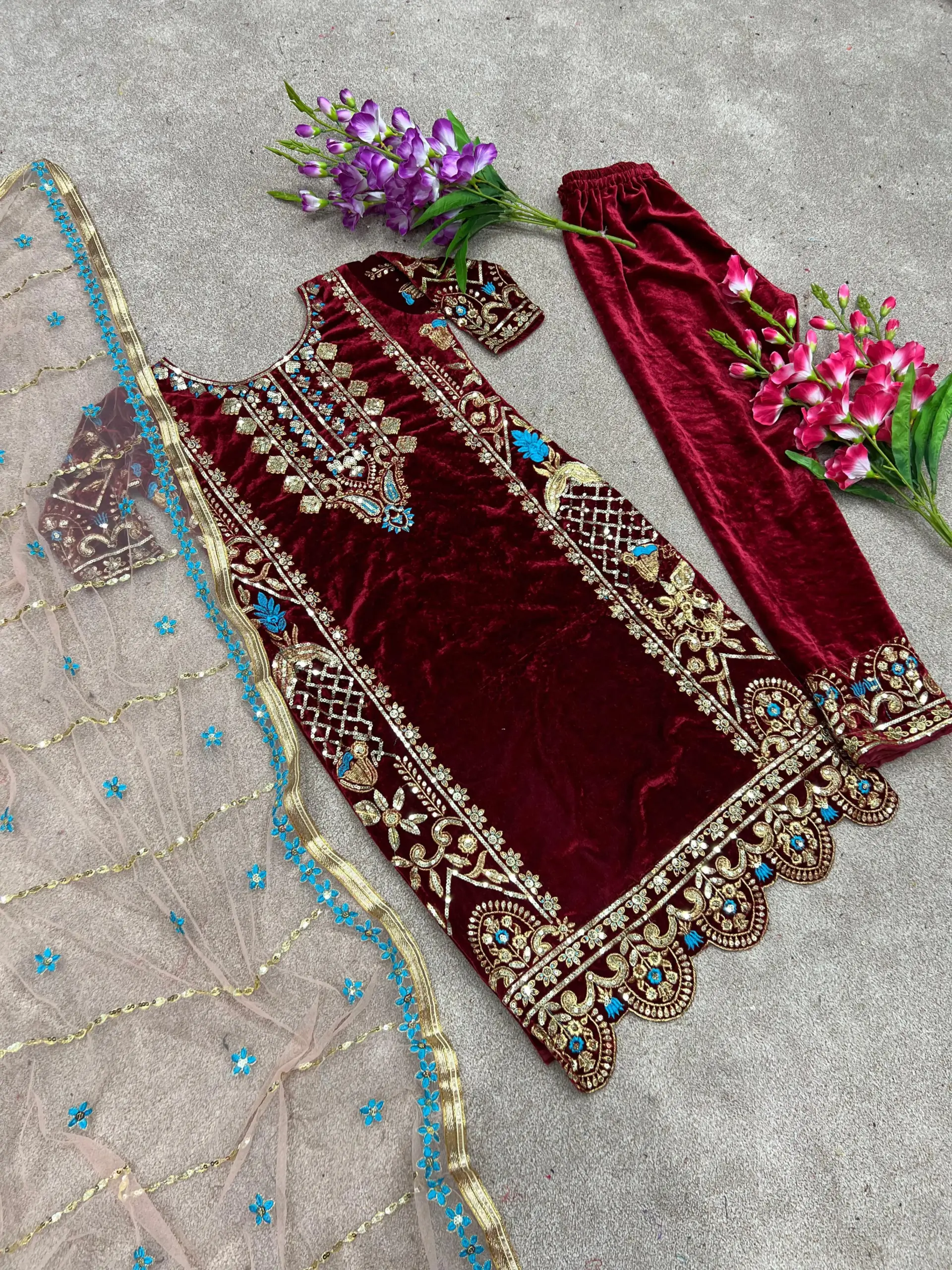 Winter Wear Velvet Red Suit