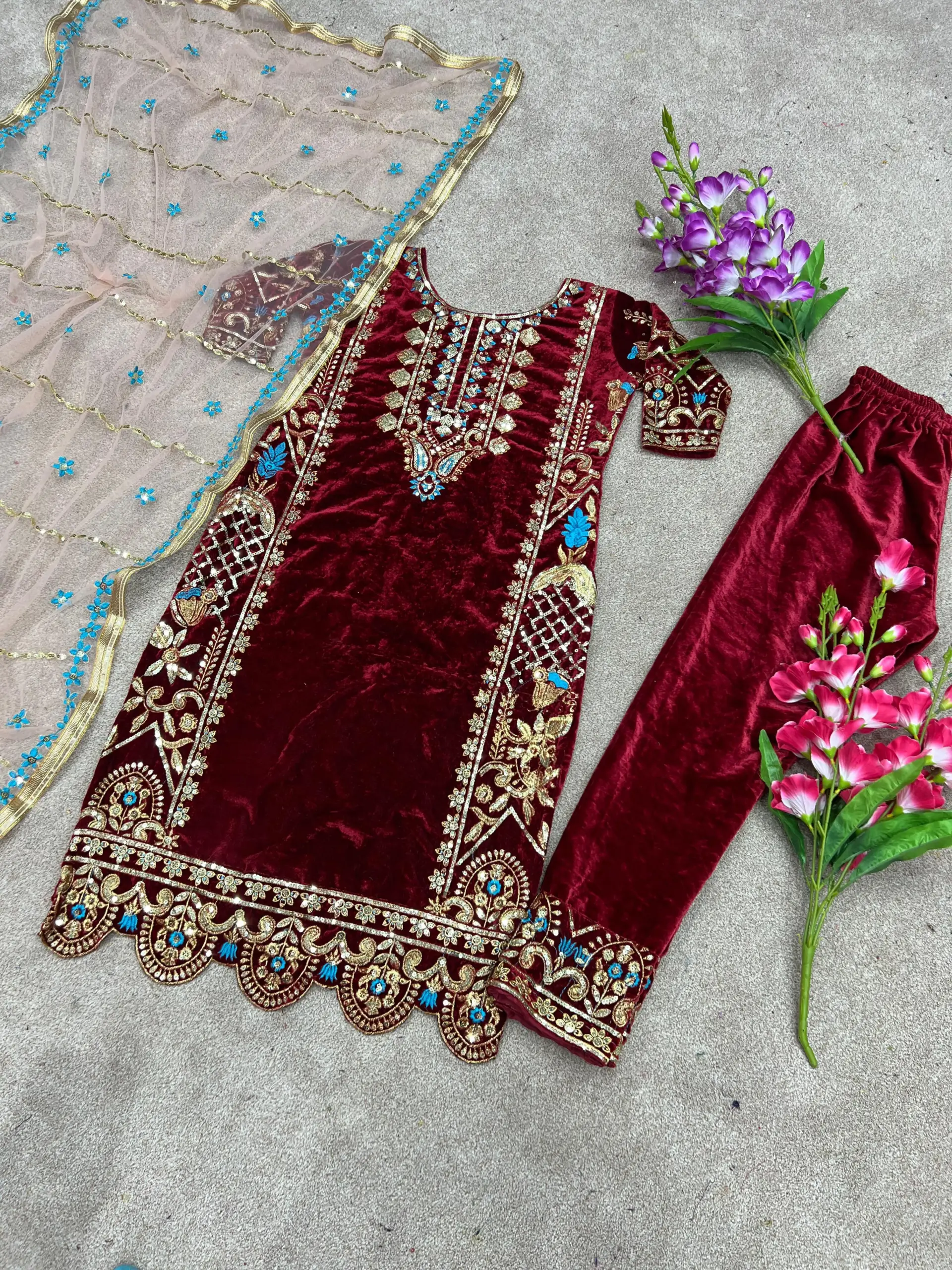 Winter Wear Velvet Red Suit