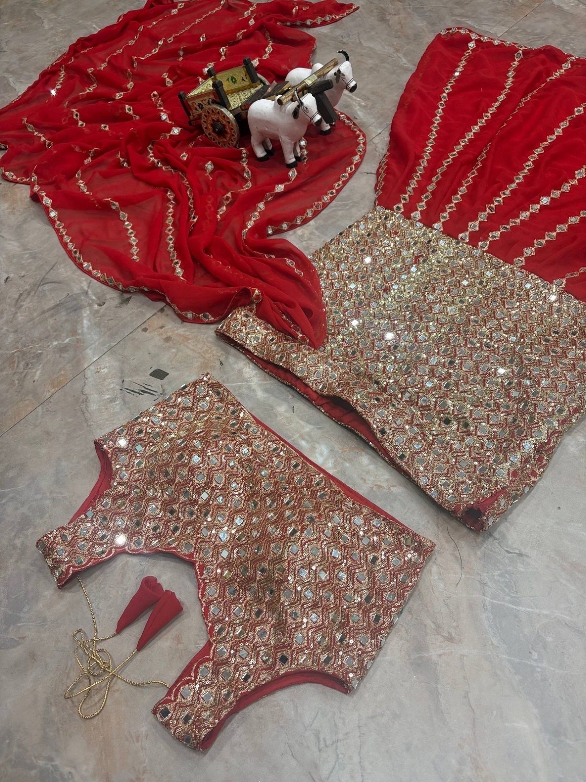 Sangeet Wear Red Readymade Lehenga Saree